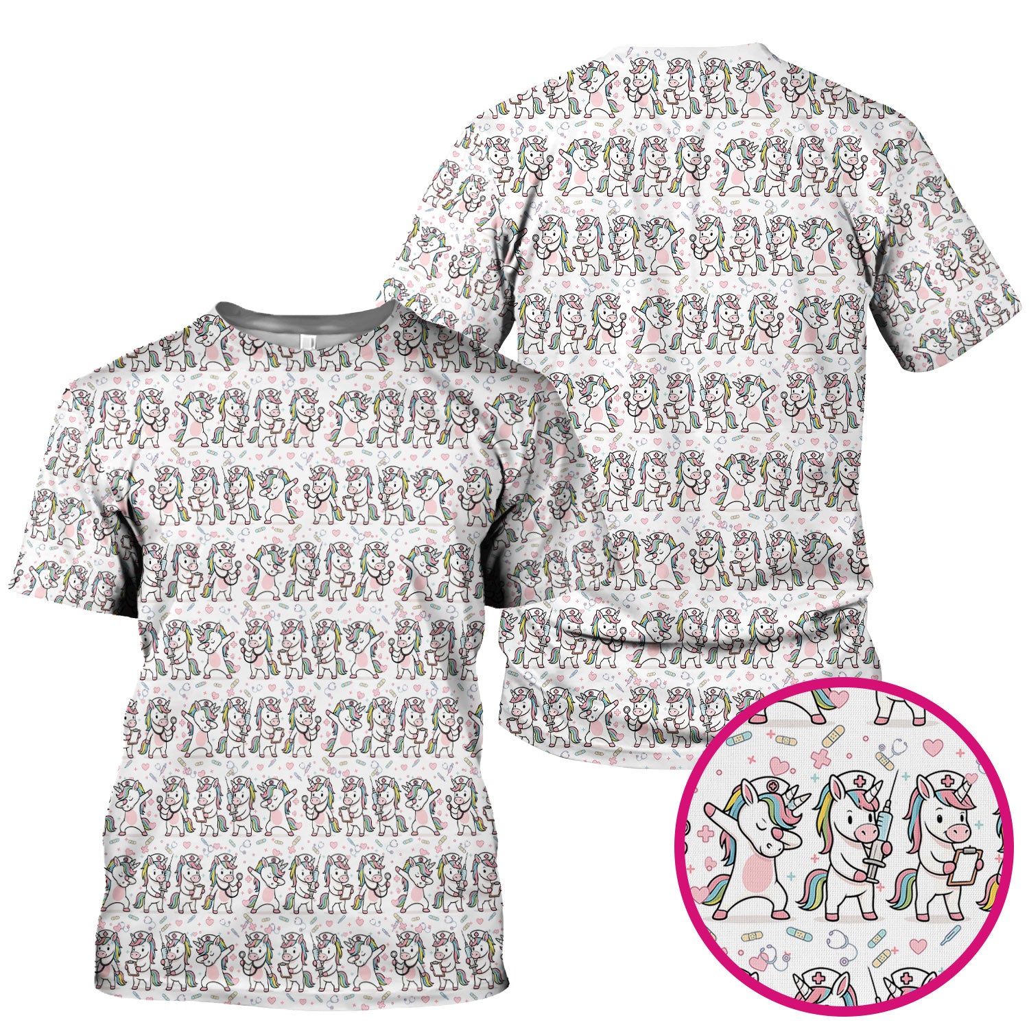 Cute Unicorn Nurse Scrub Top, Playful Medical Cartoon Nursing Shirt, Breathable Fabrics Nurse Uniform