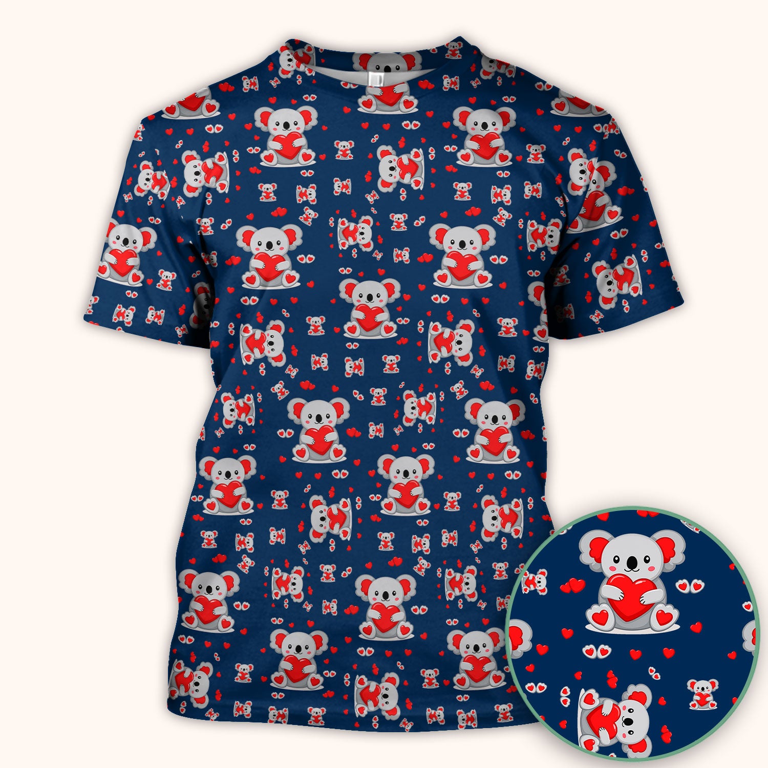 Valentine Cute Koala Heart Pattern Nurse Shirt, Comfortable Scrubs for Nurses