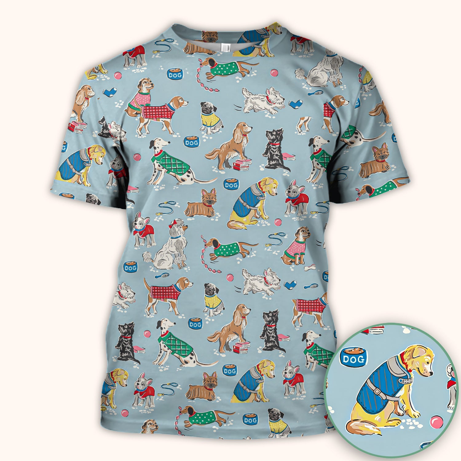 Cute Dog Wearing Sweater Playing Ball Pattern Scrub Top, Comfortable Scrubs for Nurses