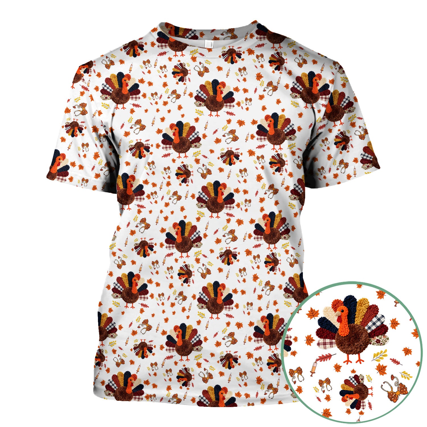 Thanksgiving Comfortable Scrubs for Nurses - Funny Autumn Turkey Shirt - Breathable Fabrics Nursing Uniform