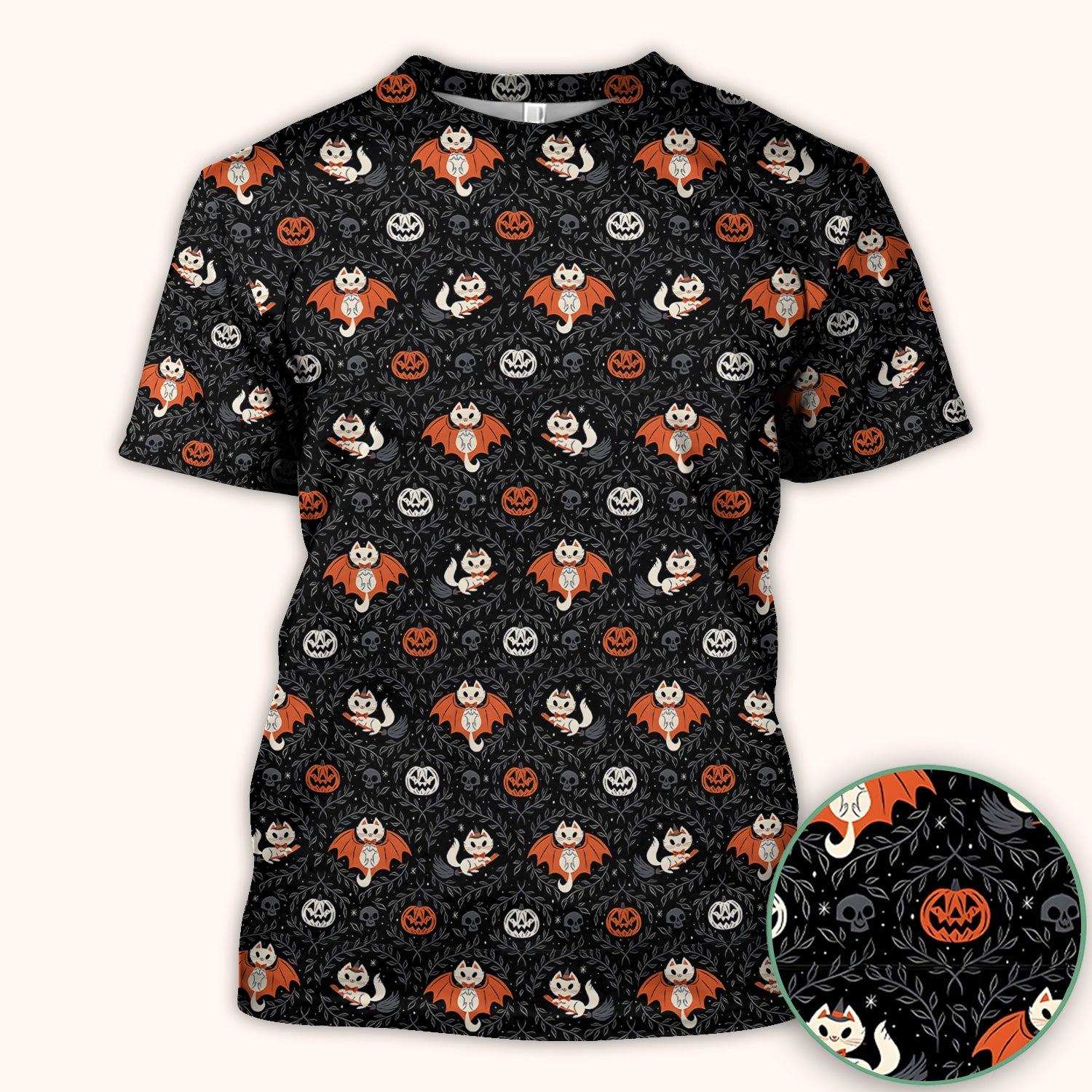 Cute Halloween Vampire Cat Pattern Scrub Top, Comfortable Scrubs for Nurses