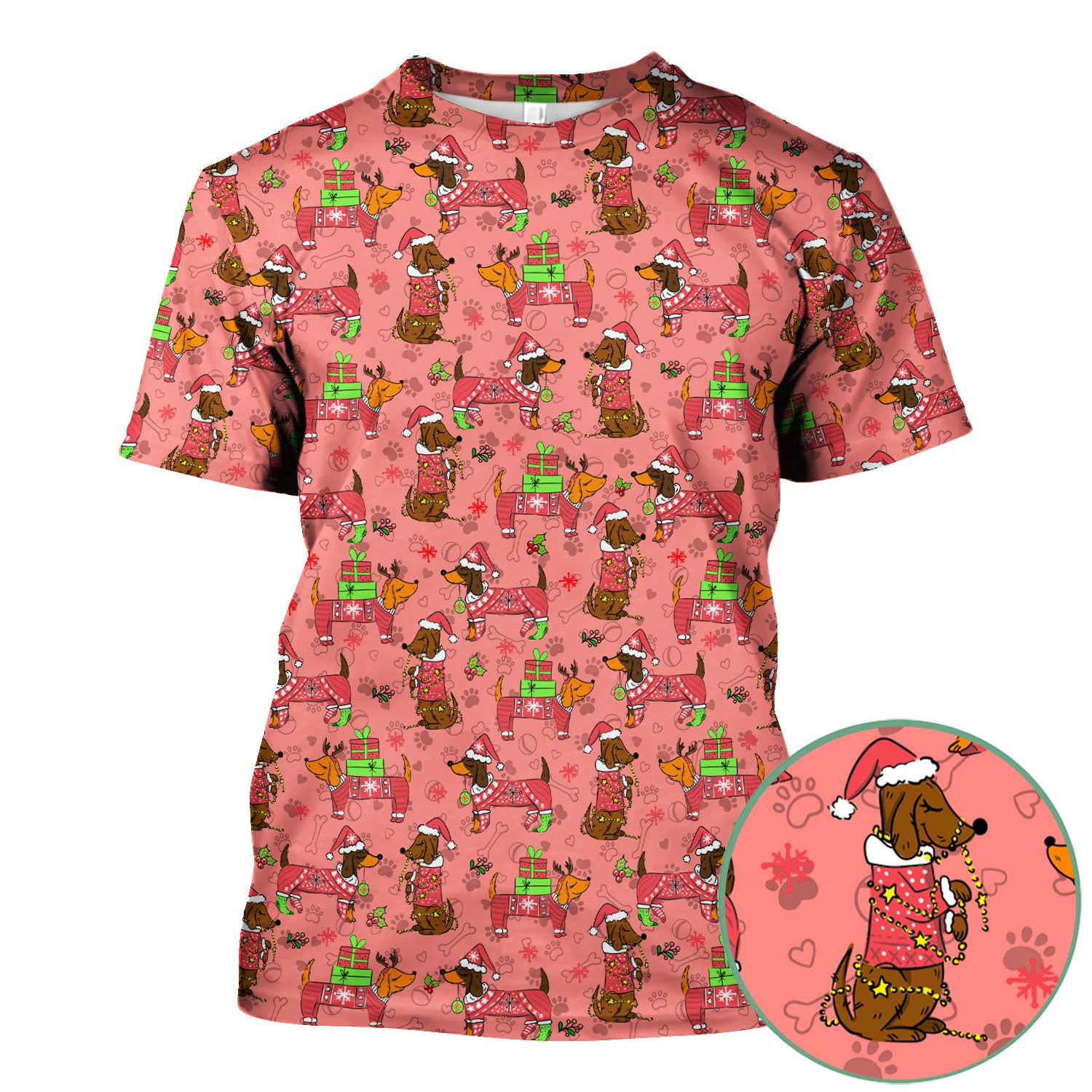 Holiday Dachshund Scrub Top for Nurses - Christmas Sausage Dog Santa with Paw Prints - Funny Medical Shirt RN LPN CNA Gift