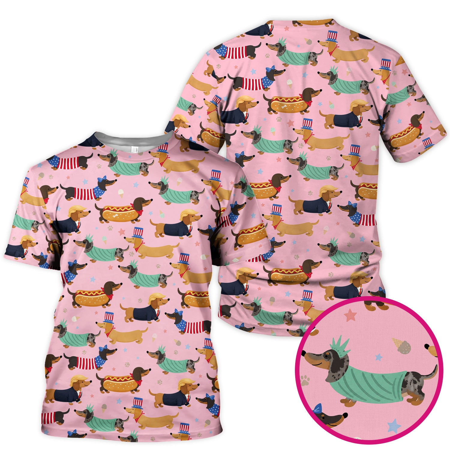 Funny Patriotic Dachshund Costume Dogs Pattern Scrub Top, Breathable Fabrics Nursing Uniform