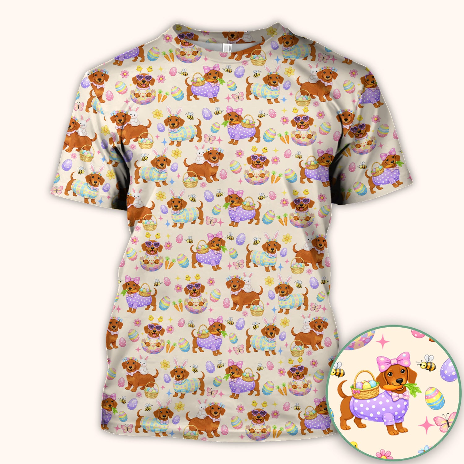 Cute Easter Dachshund Dog Pattern Scrub Top, Breathable Healthcare Uniform Top