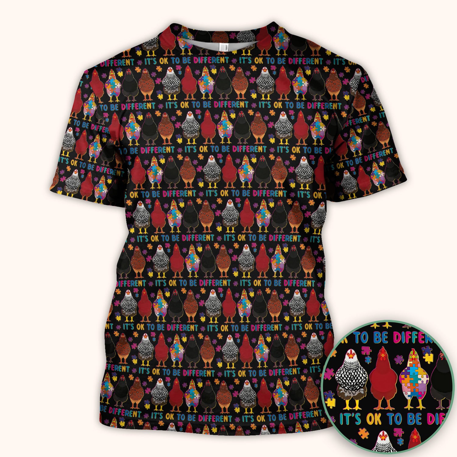 Autism Chicken It’s OK to Be Different Print Scrub Top, Comfortable Scrubs for Nurses