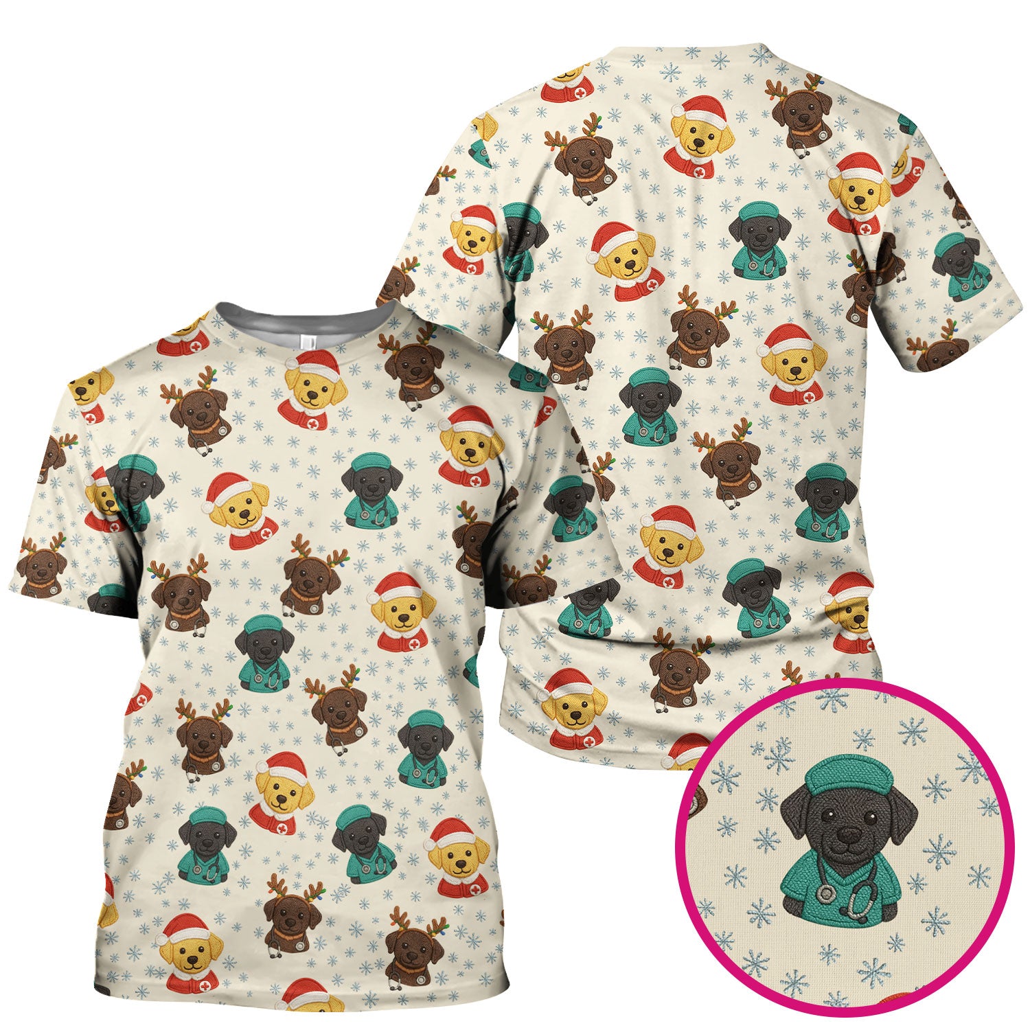 Christmas Dog Pattern Scrub Top, Cute Puppy Nurse Scrub Shirt, Holiday Nursing Uniform