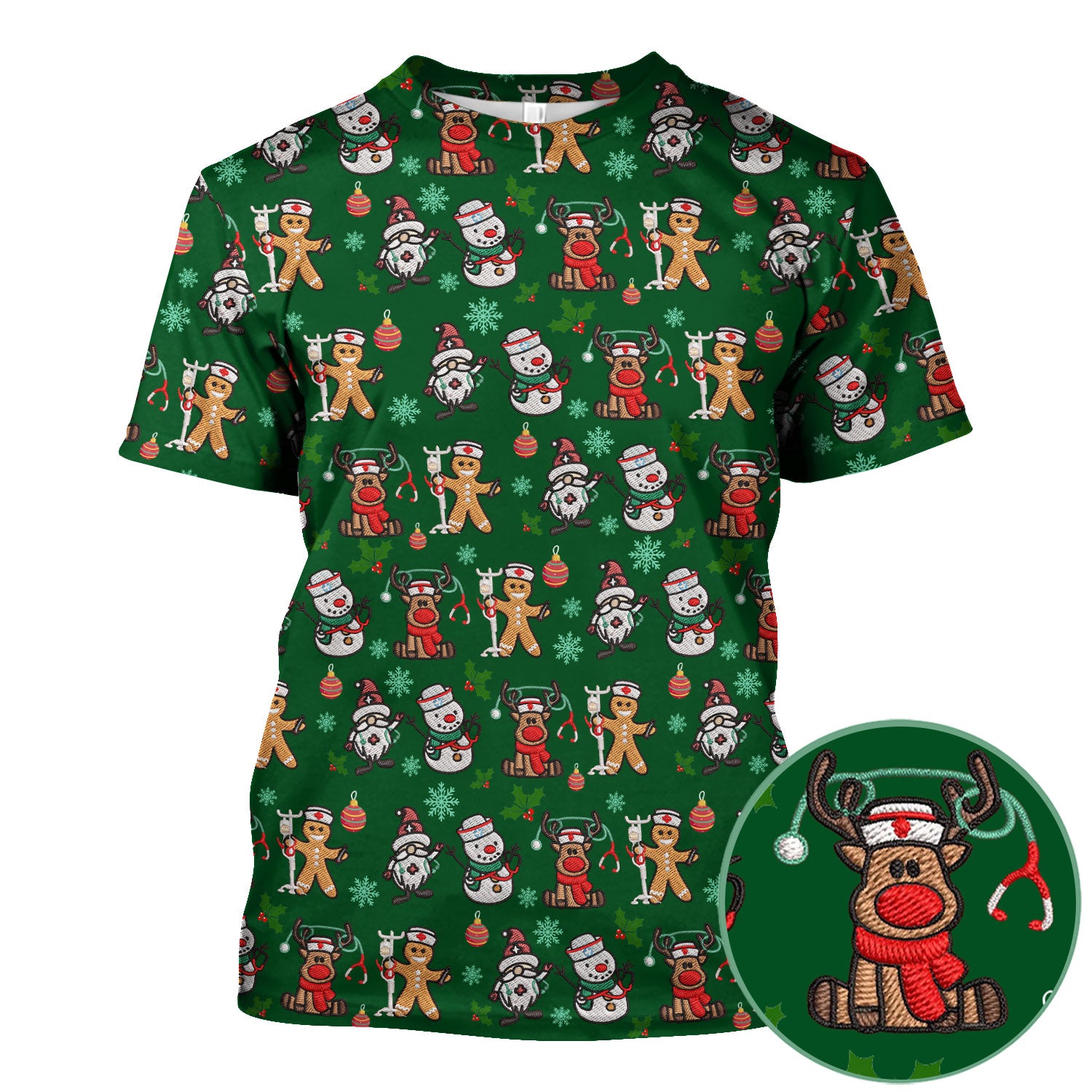 Reindeer Xmas Scrubs for Women - Gingerbread Cookies Shirts - Comfortable Scrubs for Nurses - Breathable Nursing Uniform