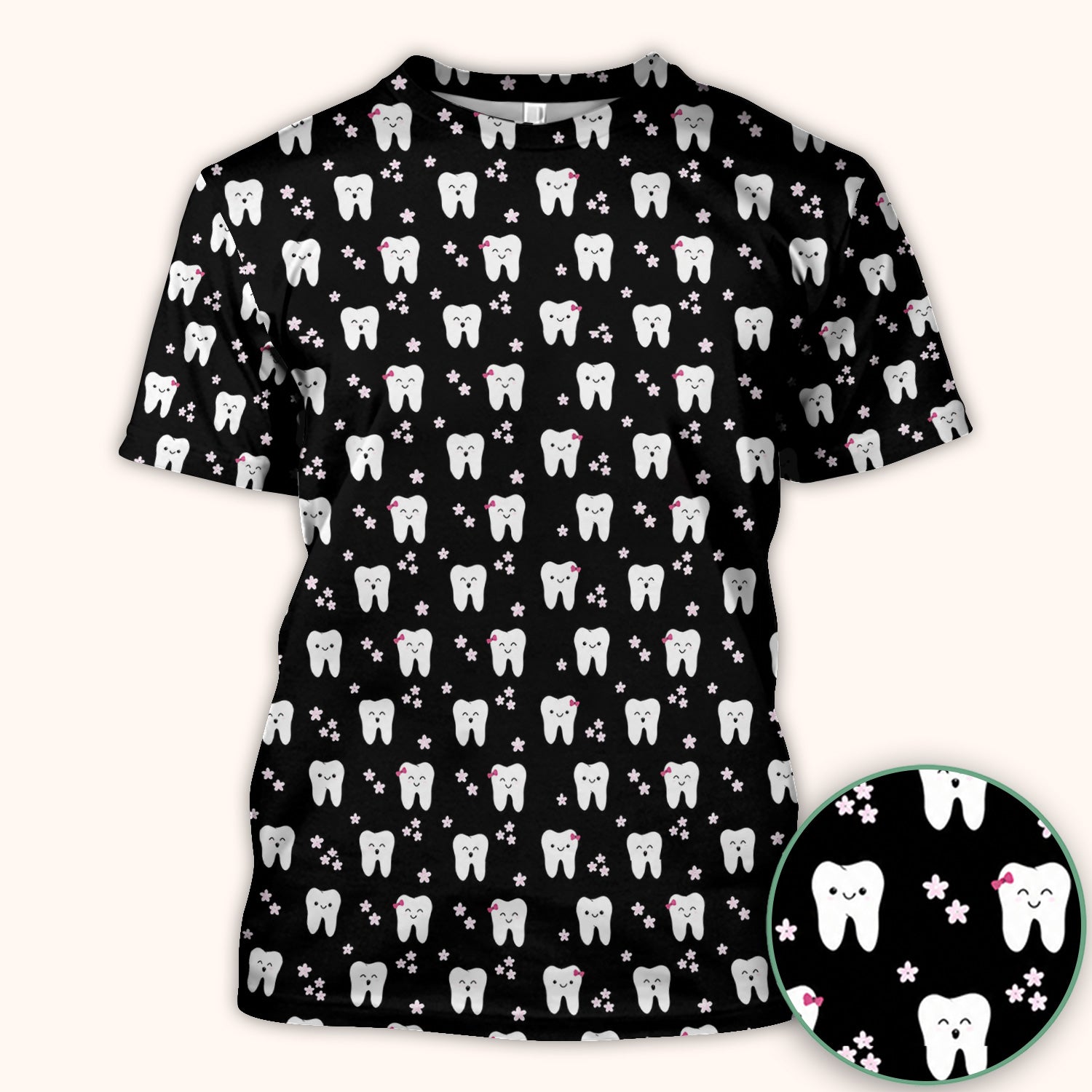 Cute Smiling Tooth And Flowers Scrub Top, Comfortable Scrubs for Nurses