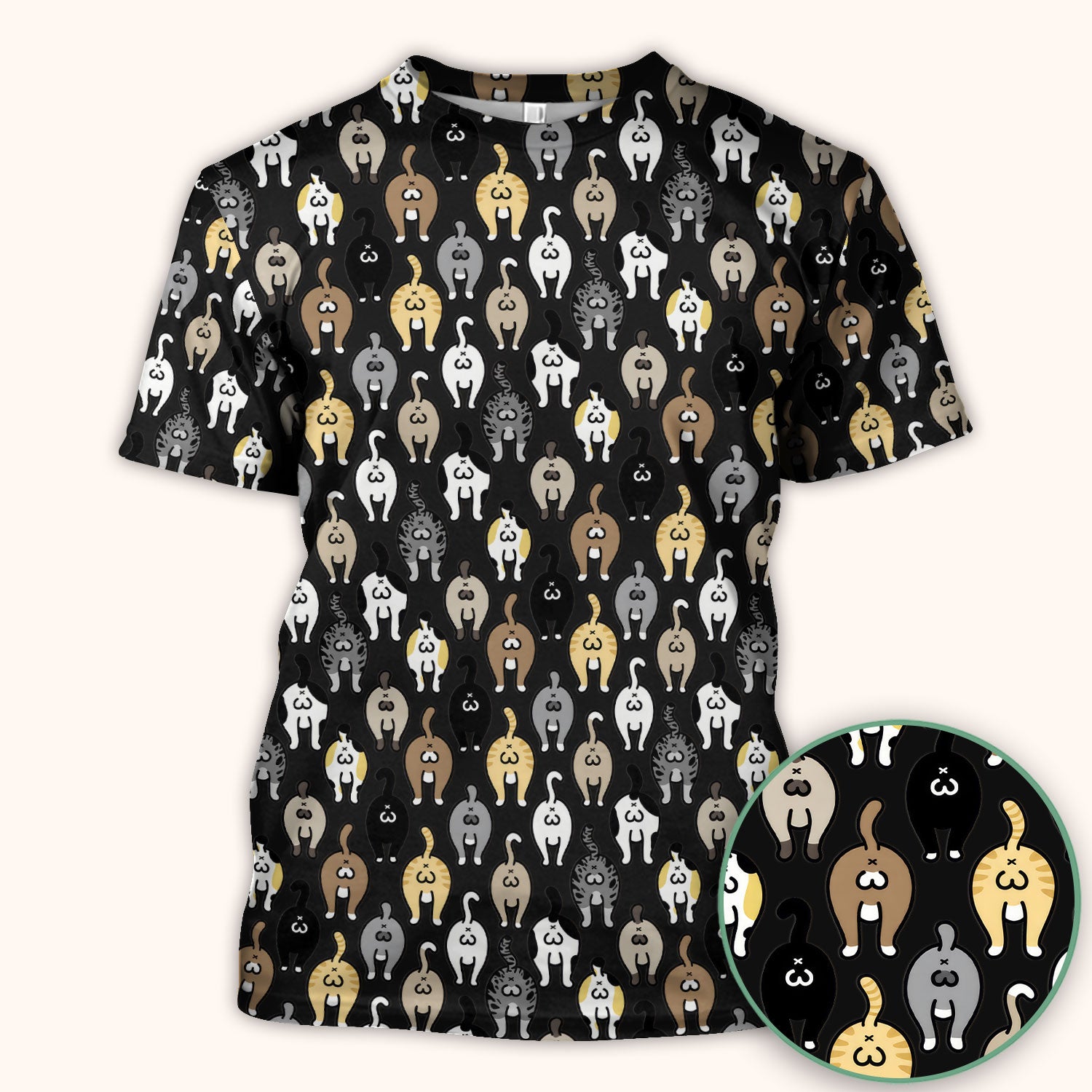 Cat Lover Nurse Scrub Top, Funny Cat Butt Pattern Medical Shirt, Breathable Fabrics Nursing Uniform