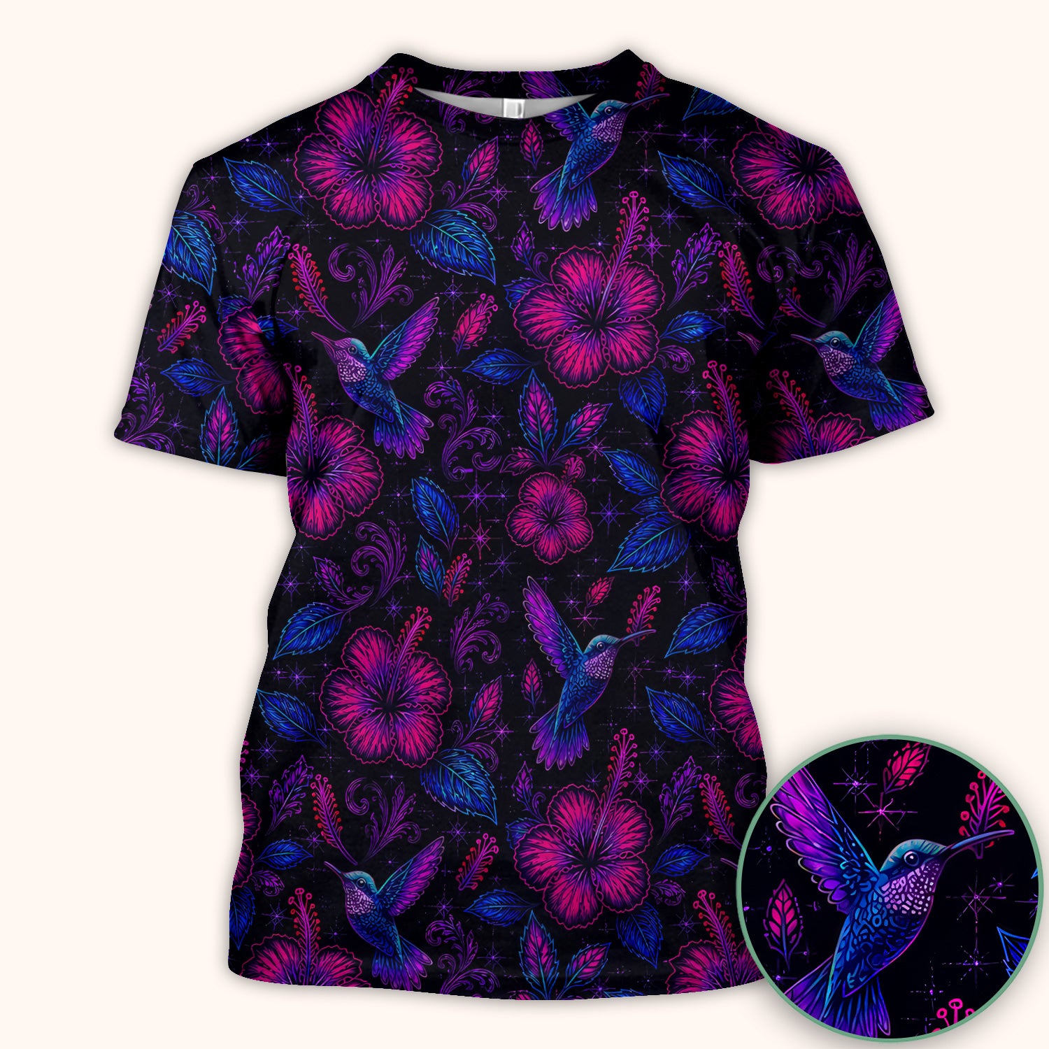 Tropical Hummingbird Hibiscus Floral Pattern Scrub Top, Comfortable Scrubs for Nurses