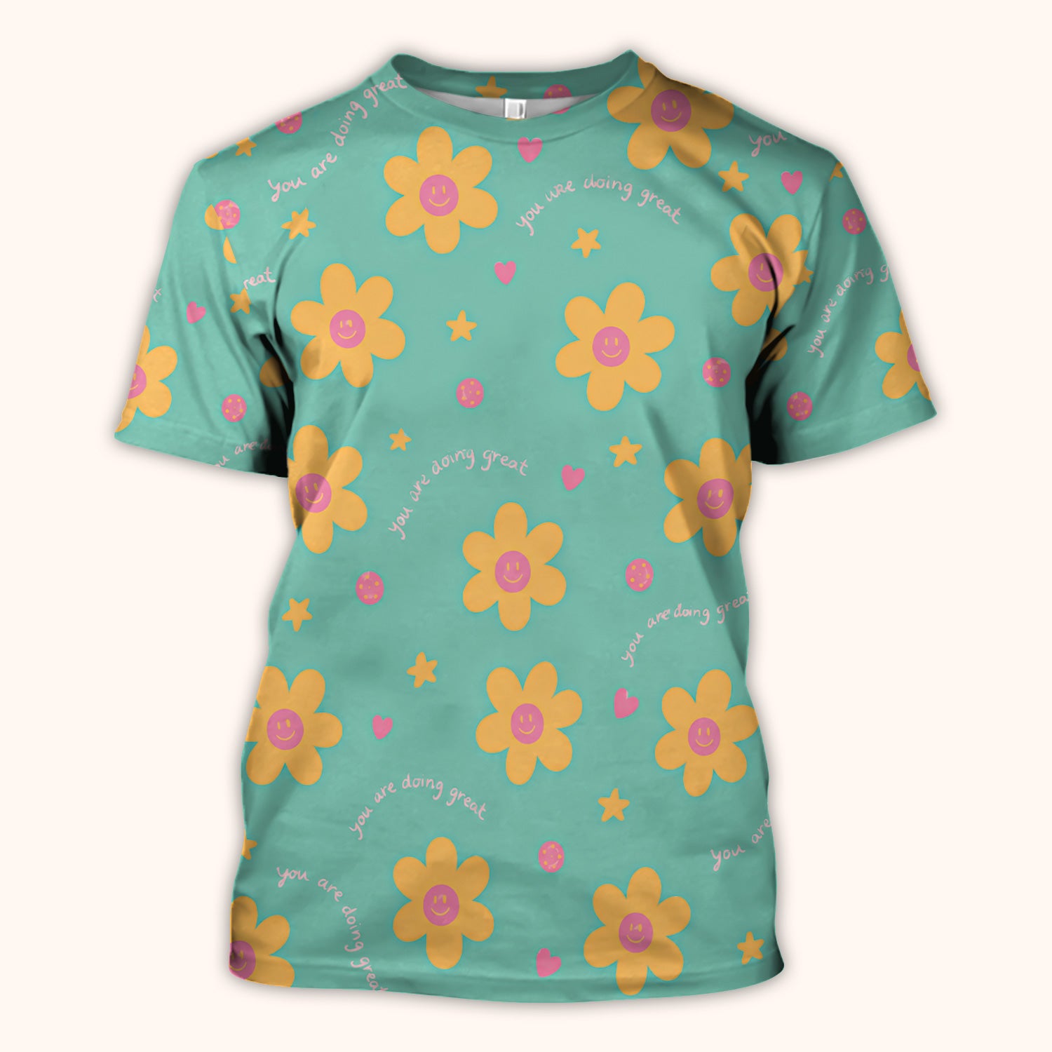 Cheerful Smiley Flower Pattern, Positive Medical Scrub Top, Comfortable Scrubs for Nurses