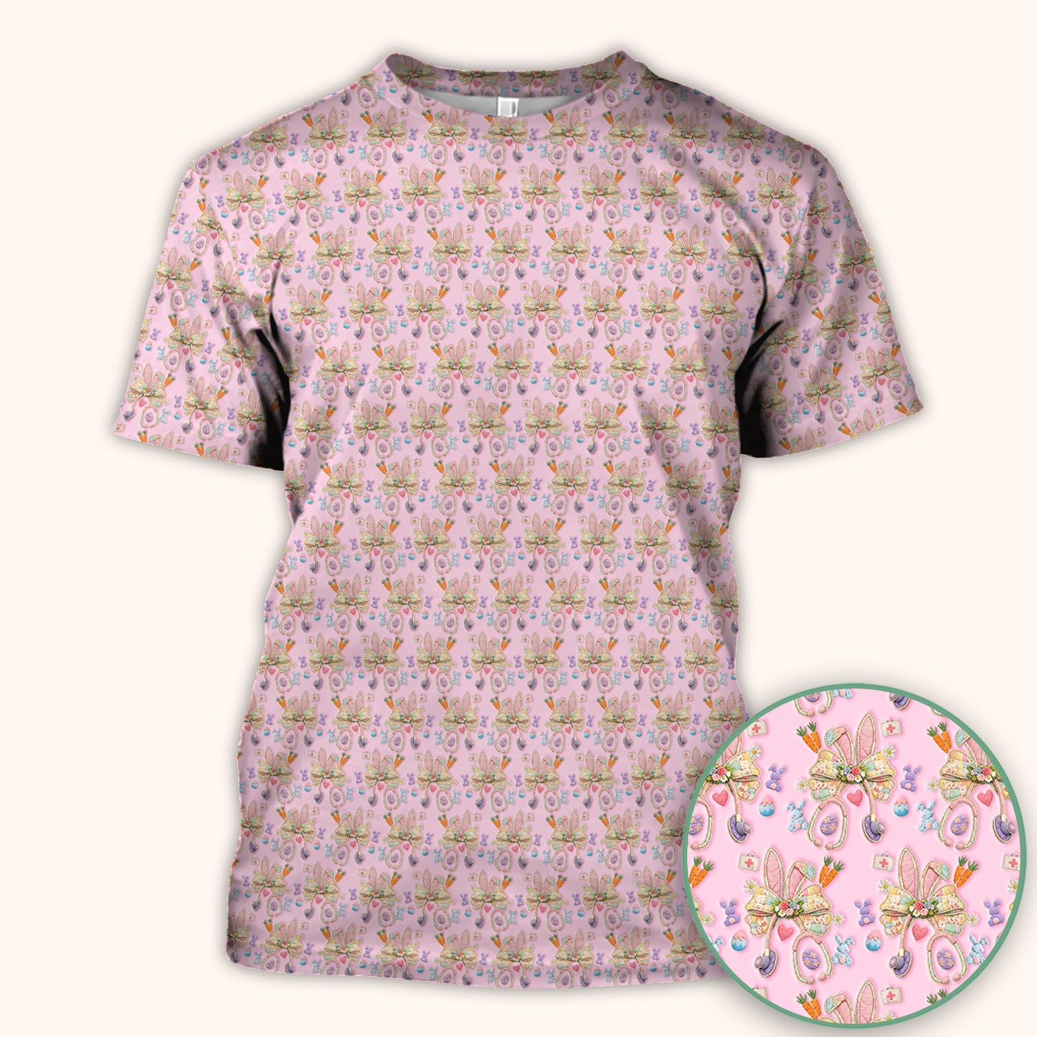Easter Bunny Stethoscope Pastel Print Scrub Top, Comfortable Scrubs for Nurses