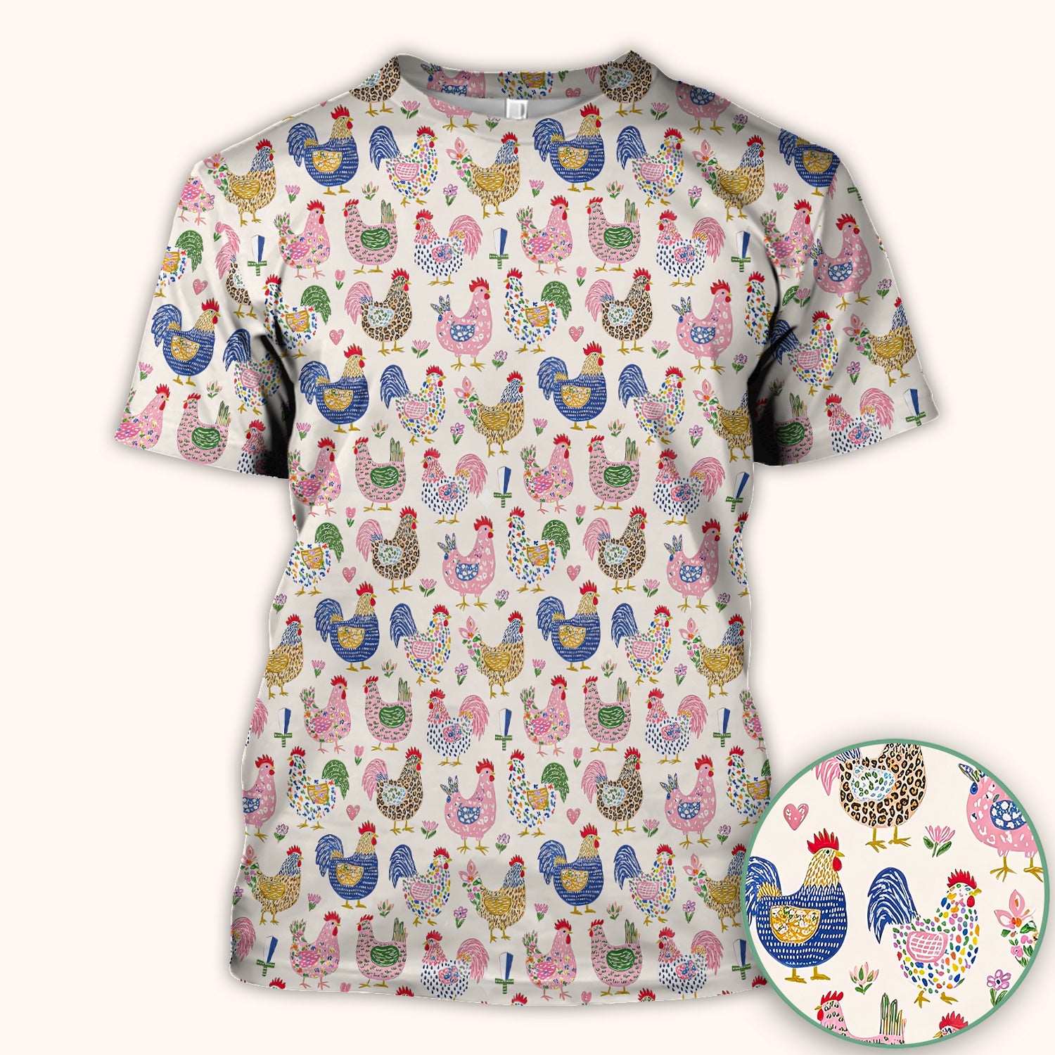 Funny Chicken Rooster Pattern Scrub Top, Breathable Fabrics Nursing Uniform