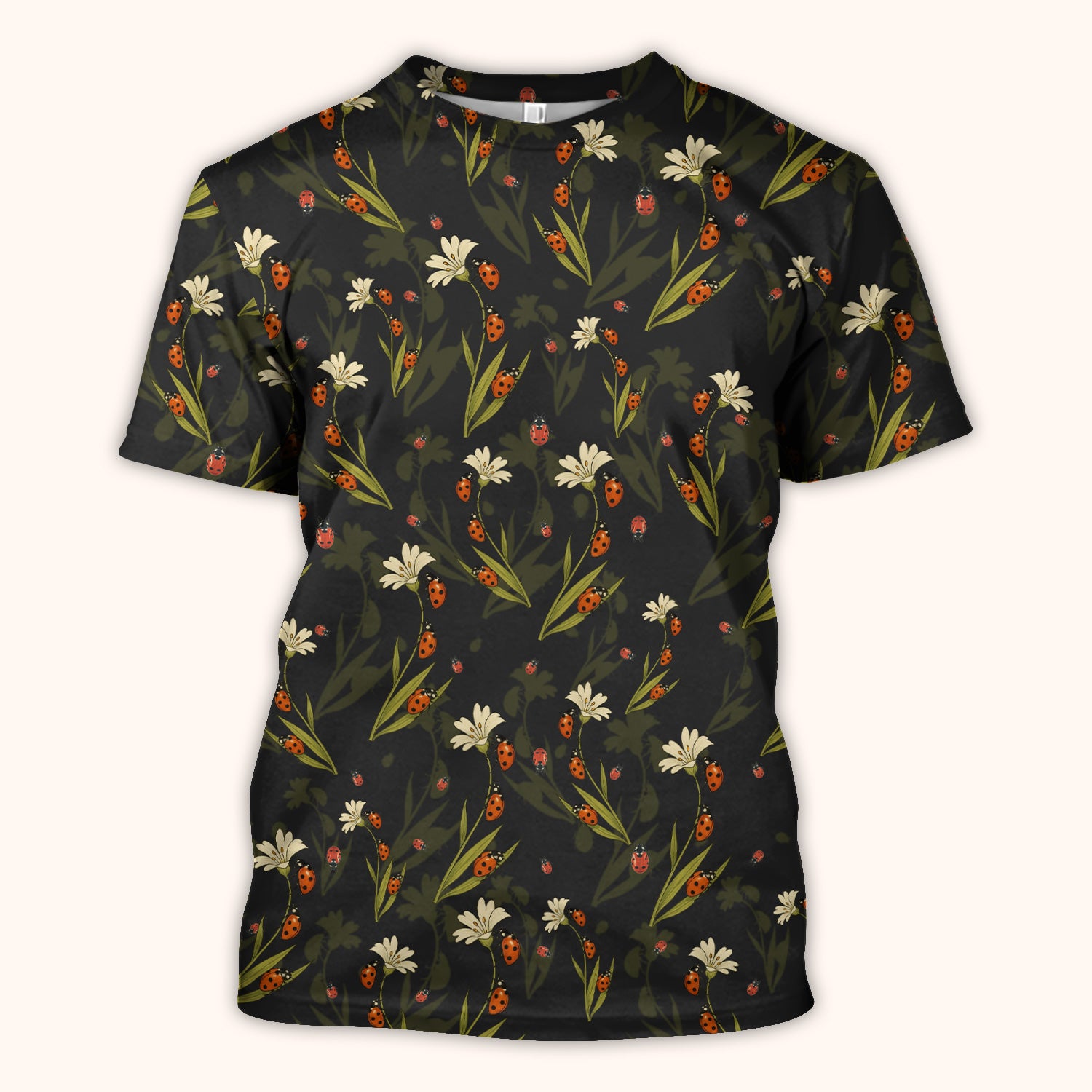 Fresh Daisy Ladybug Garden Pattern Scrub Top, Comfortable Scrubs For Nurses
