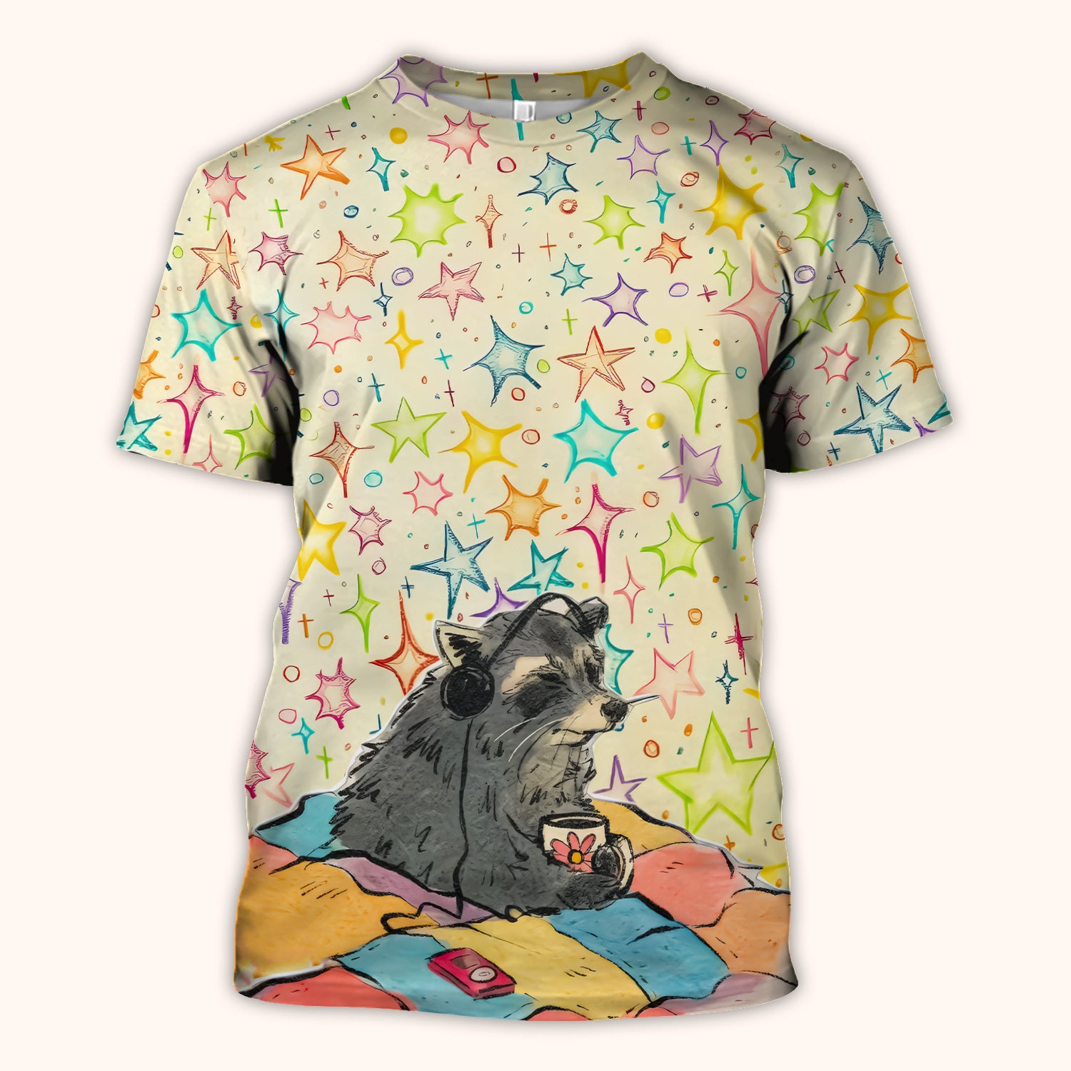 Chill Raccoon Starry Music Pattern Scrub Top, Comfortable Scrubs for Nurses