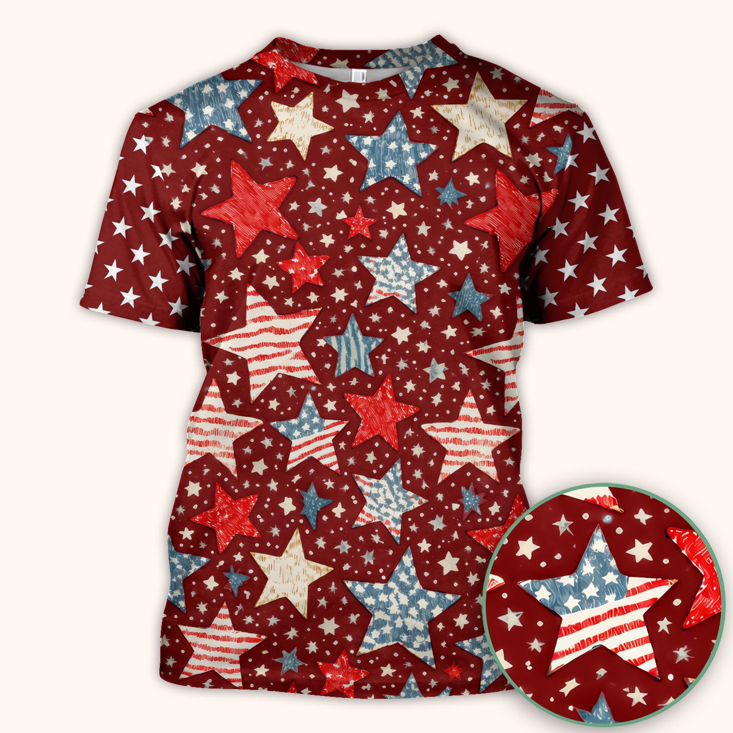 Patriotic Star Pattern Medical Scrub Top, Breathable Fabrics Nursing Uniform