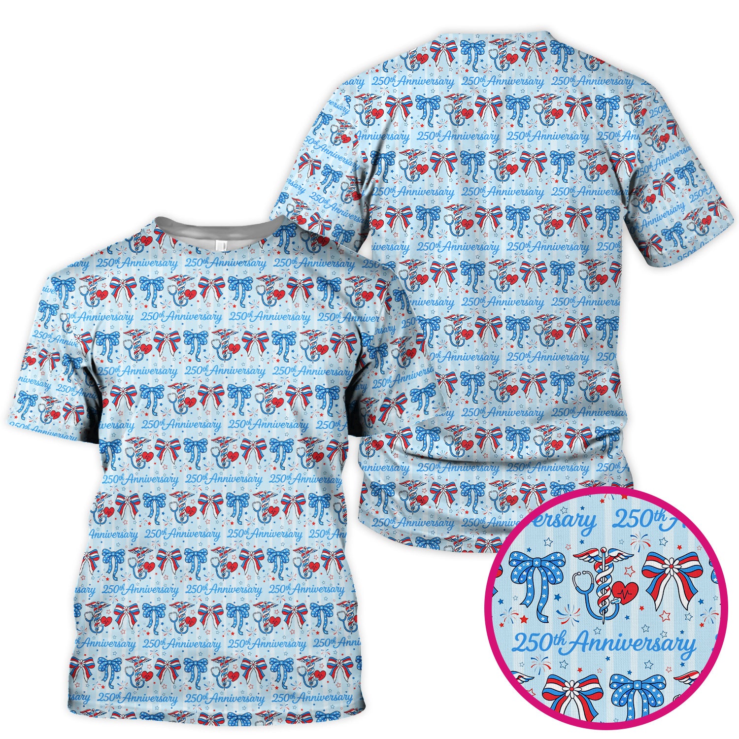 Festive 250th Anniversary Nurse Ribbon Heart Pattern Scrub Top, Comfortable Scrubs for Nurses