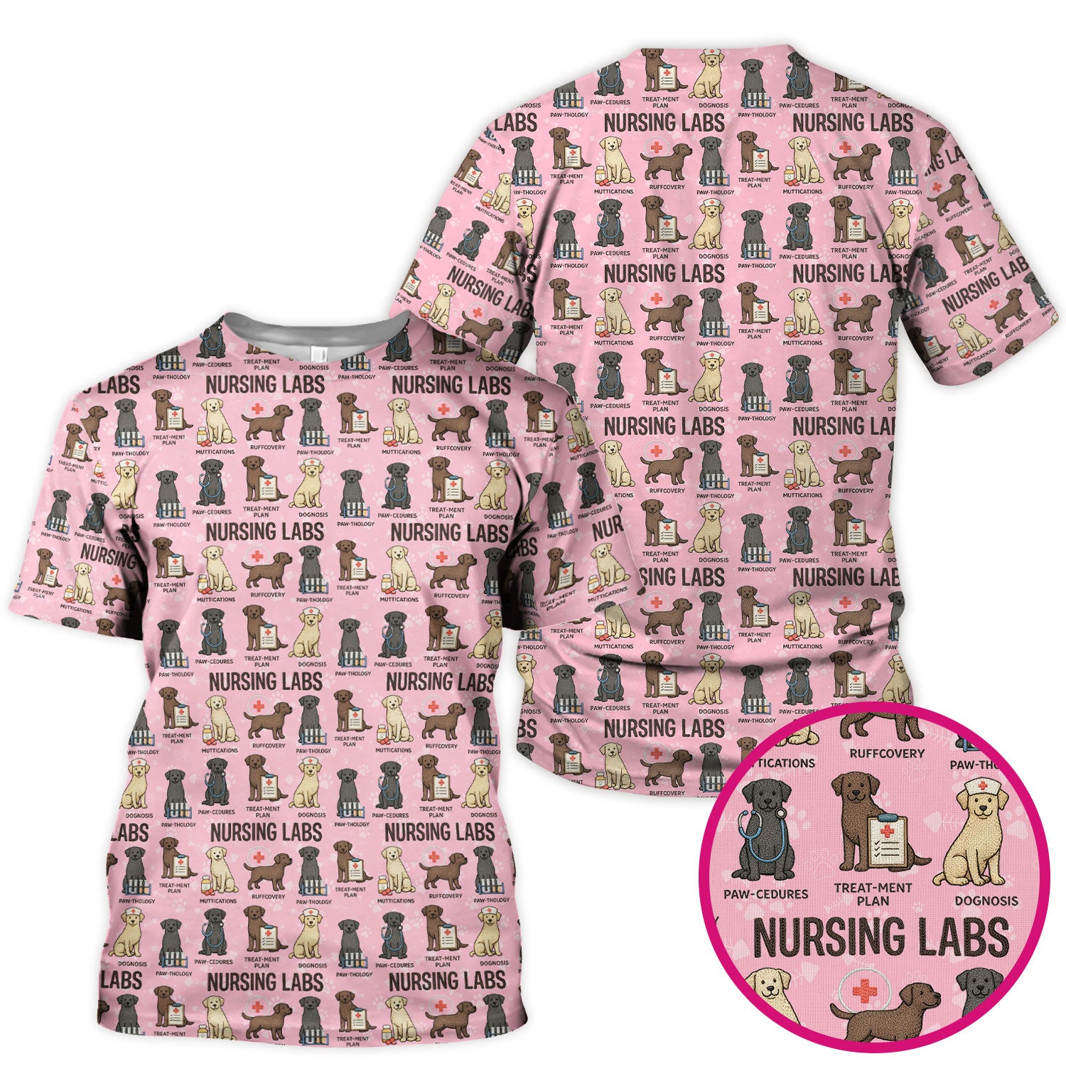 Playful Nursing Labs Dog Pattern Scrub Top, Comfortable Scrubs for Nurses