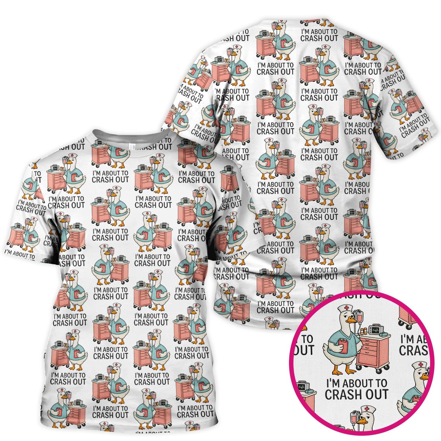 Funny Nurse Goose Crash Out Pattern Scrub Top, Comfortable Scrubs for Nurses