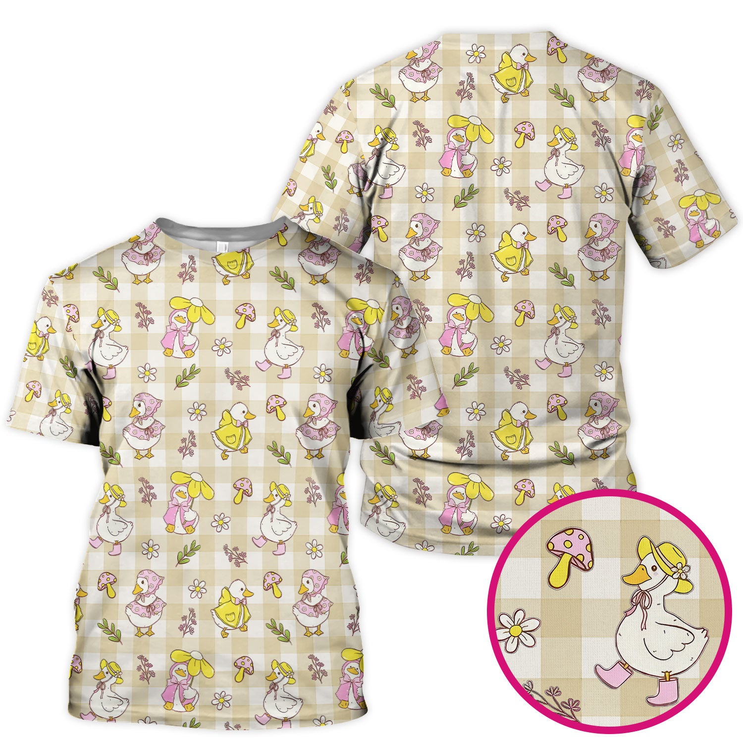 Cute Duck Outfit Gingham Pattern Scrub Top, Comfortable Scrubs for Nurses