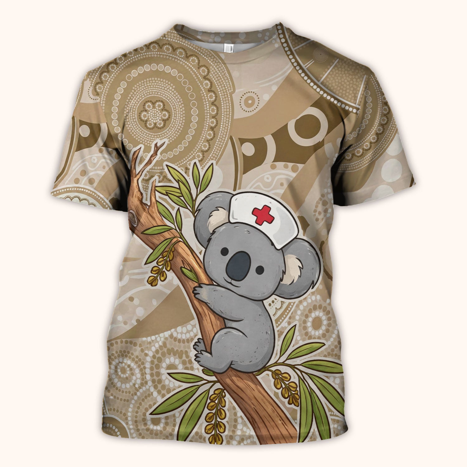 Australian Indigenous Inspired Dot Art Scrub Top, Cute Koala Pattern Nurse Shirt, Comfortable Scrubs For Nursing