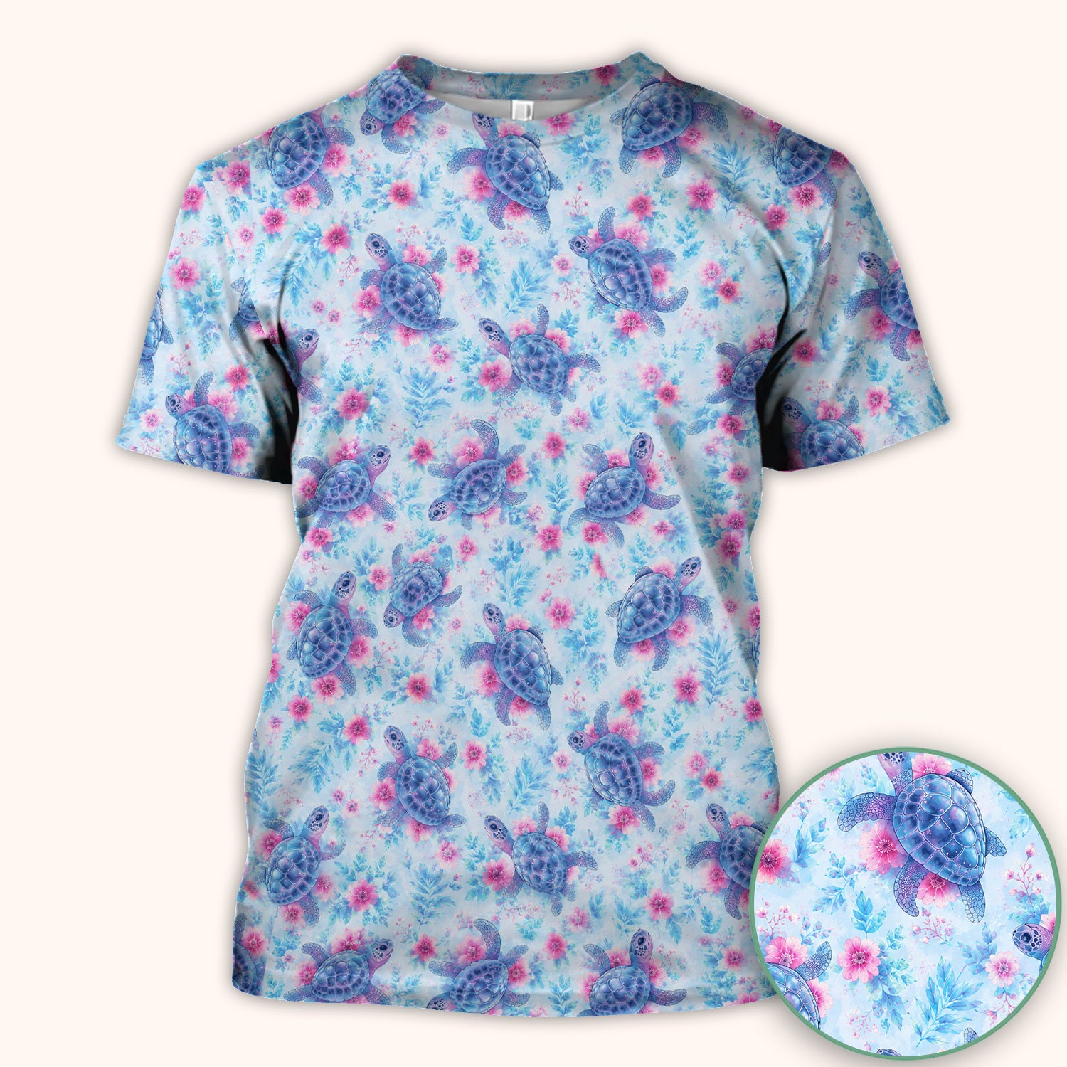 Cute Sea Turtle Floral Print Scrub Top, Comfortable Scrubs for Nurses
