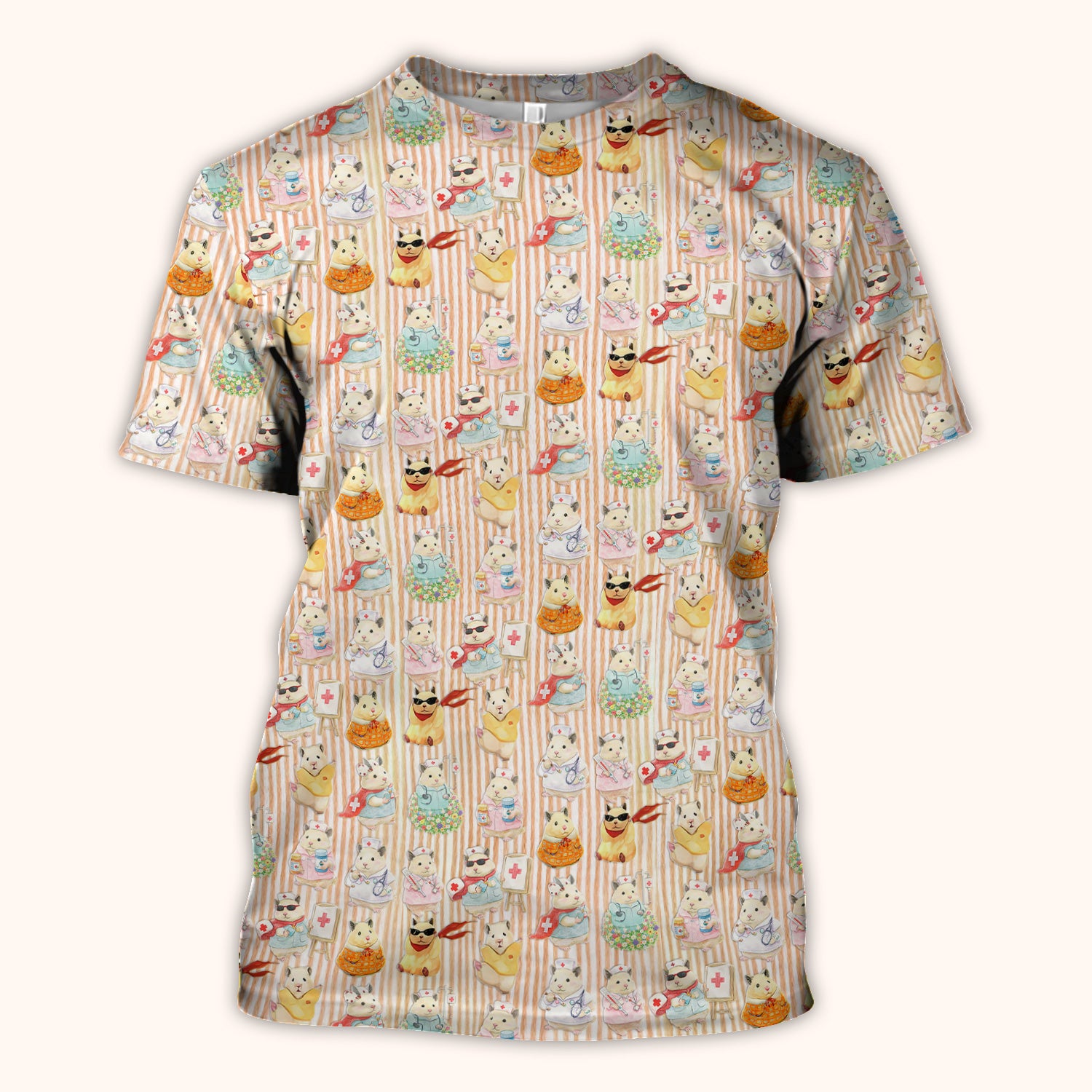 Cute Nurse Hamster Pattern Scrubs Top, Comfortable Scrubs for Nurses