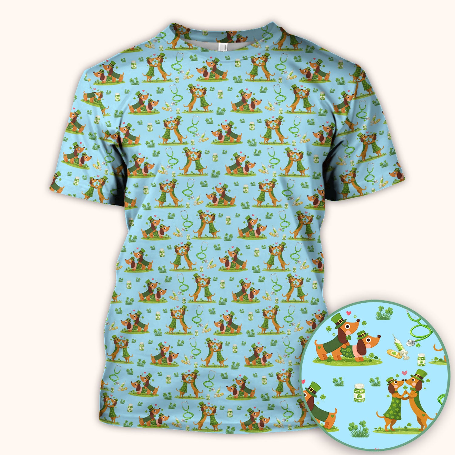 Valentine Cute Dachshund Nurse Shirt, Dog Heart Pattern, Comfortable Scrubs for Nurses