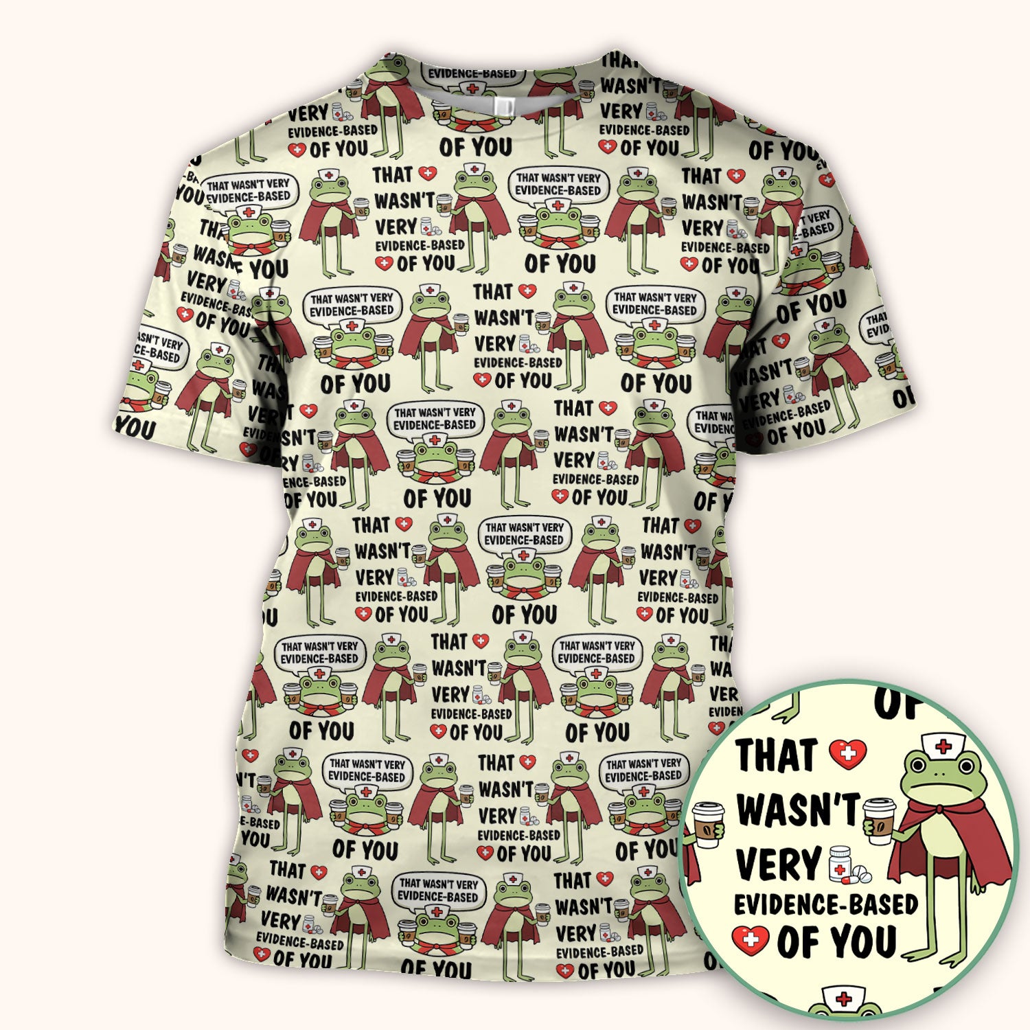Funny Frog Nurse Quote Medical Pattern Scrub Top, Breathable Fabrics Nursing Uniform