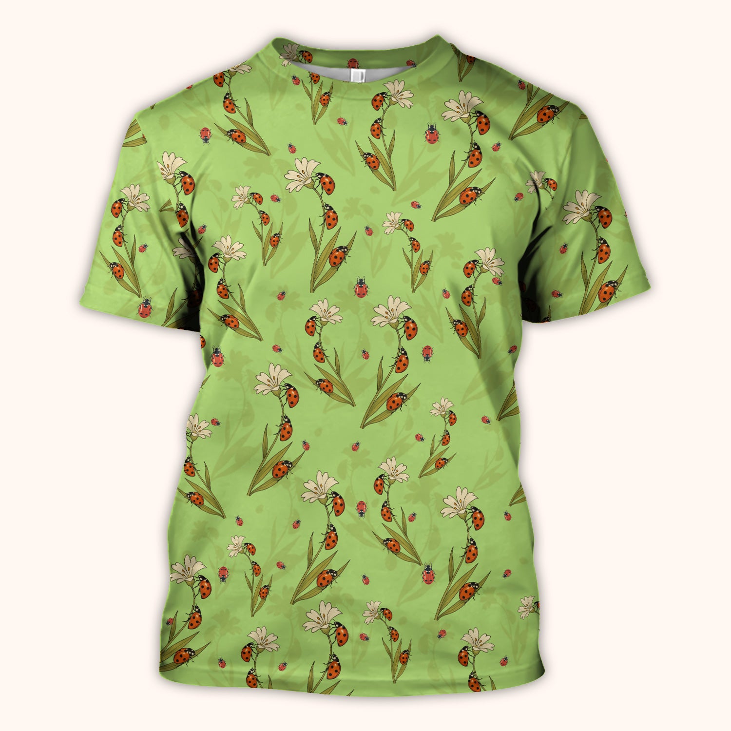 Fresh Daisy Ladybug Garden Pattern Scrub Top, Comfortable Scrubs For Nurses