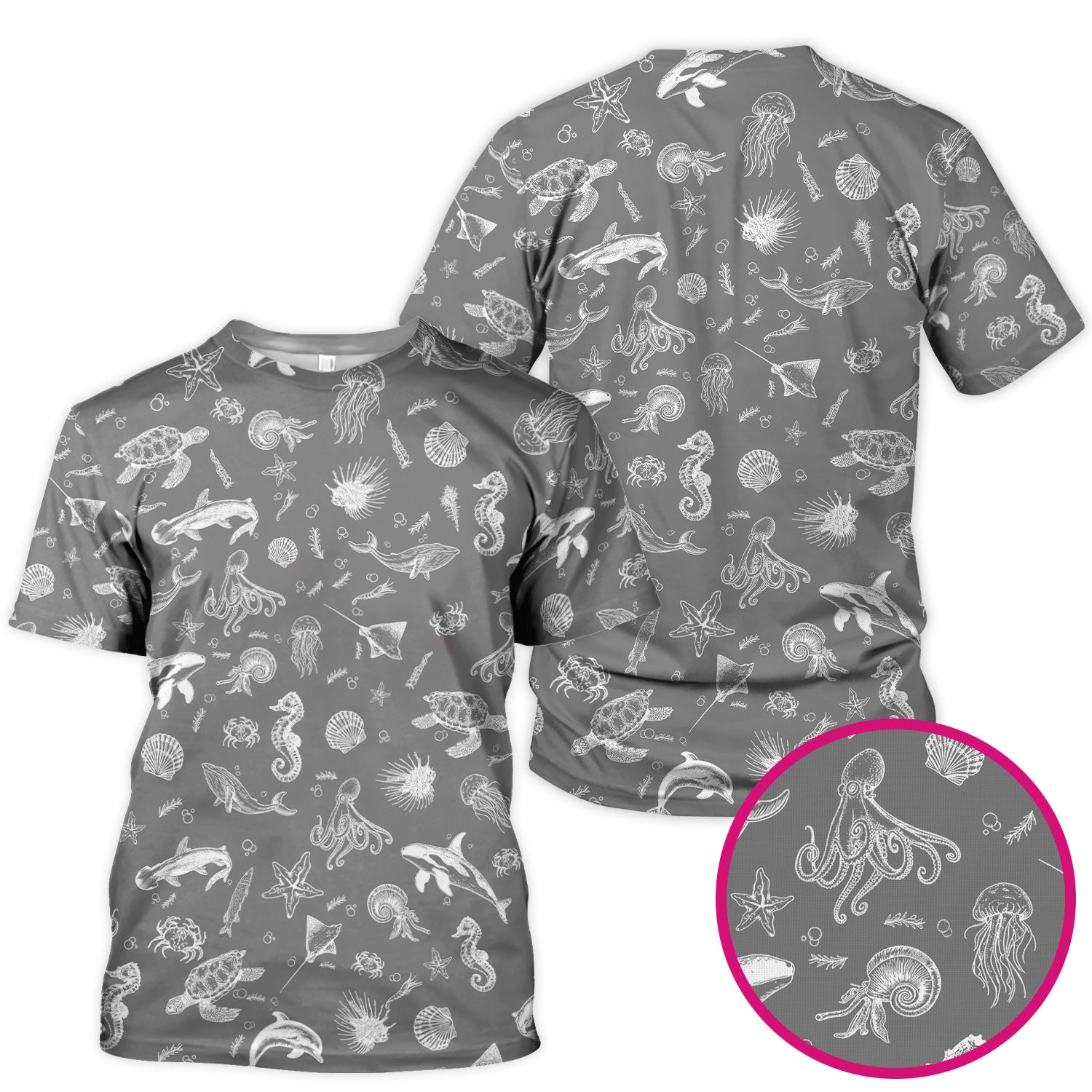 Marine Sea Life Pattern Scrub Top, Breathable Fabrics Nursing Uniform