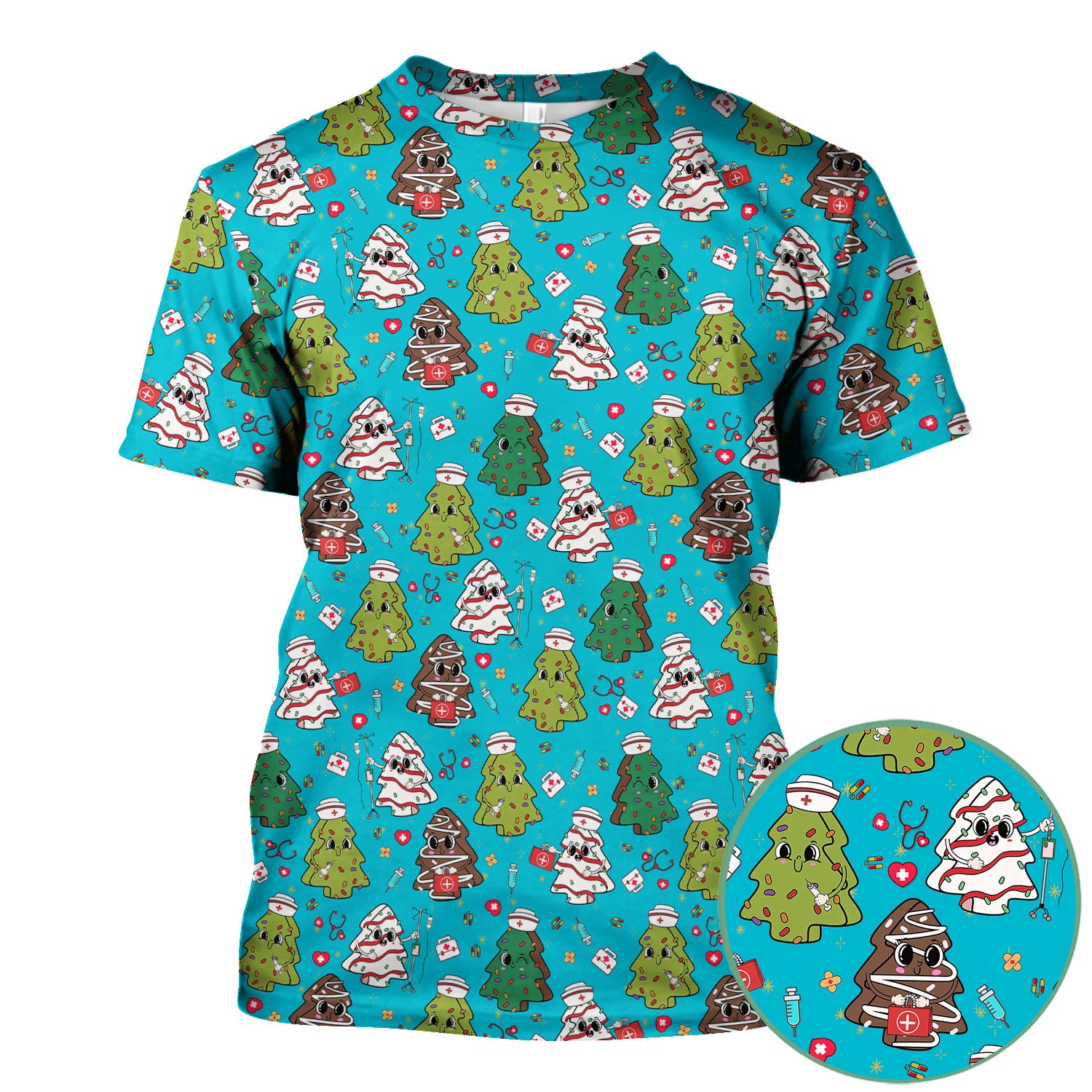Christmas Nursing Scrub Top for Women - Festive Tree Medical Shirt - Cute Holiday RN CNA LPN Gift