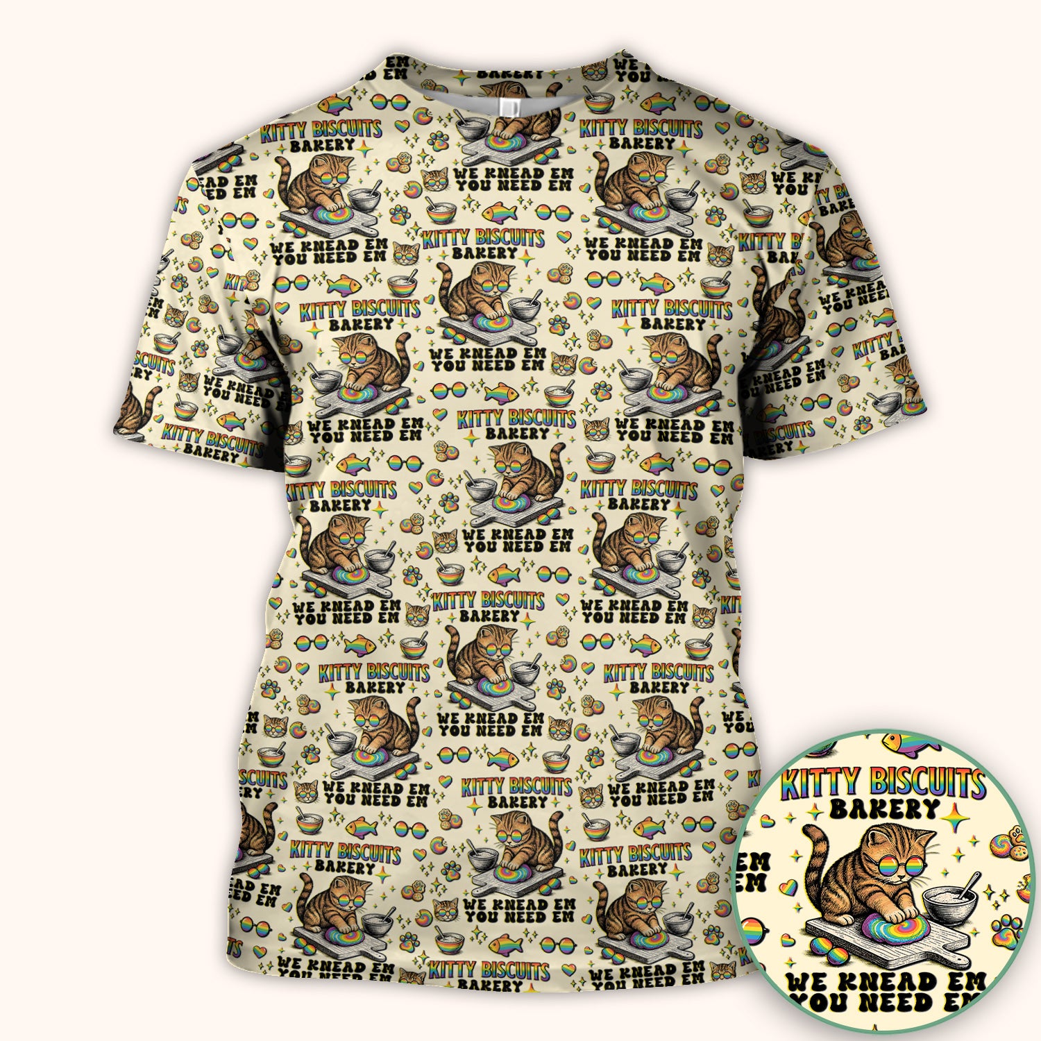 Pride Nurse Cat Baking Rainbow Dough Pattern Scrub Top, Breathable Fabrics Nursing Uniform