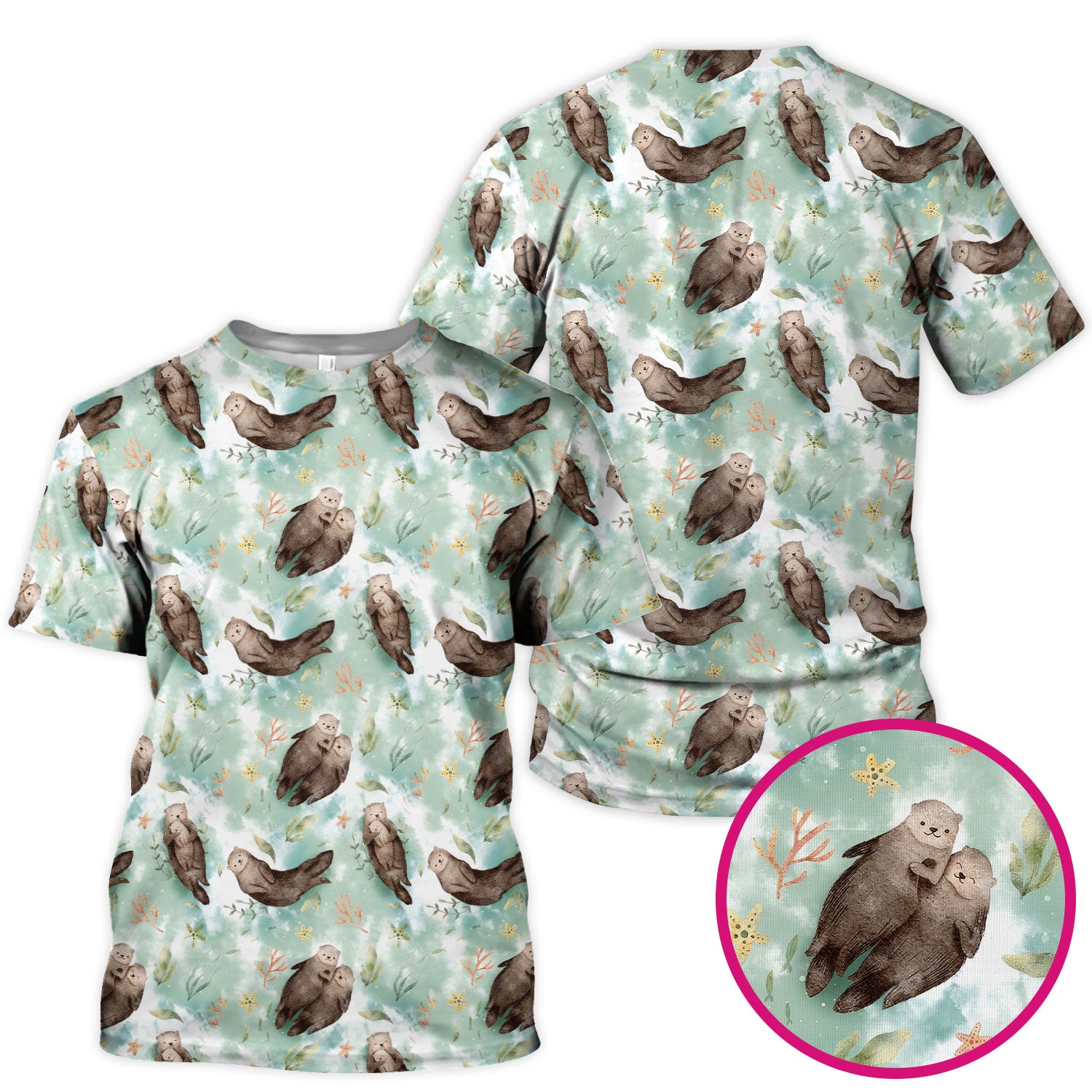 Cute Sea Otter Watercolor Print Scrub Top for Women, Breathable Nursing Uniform