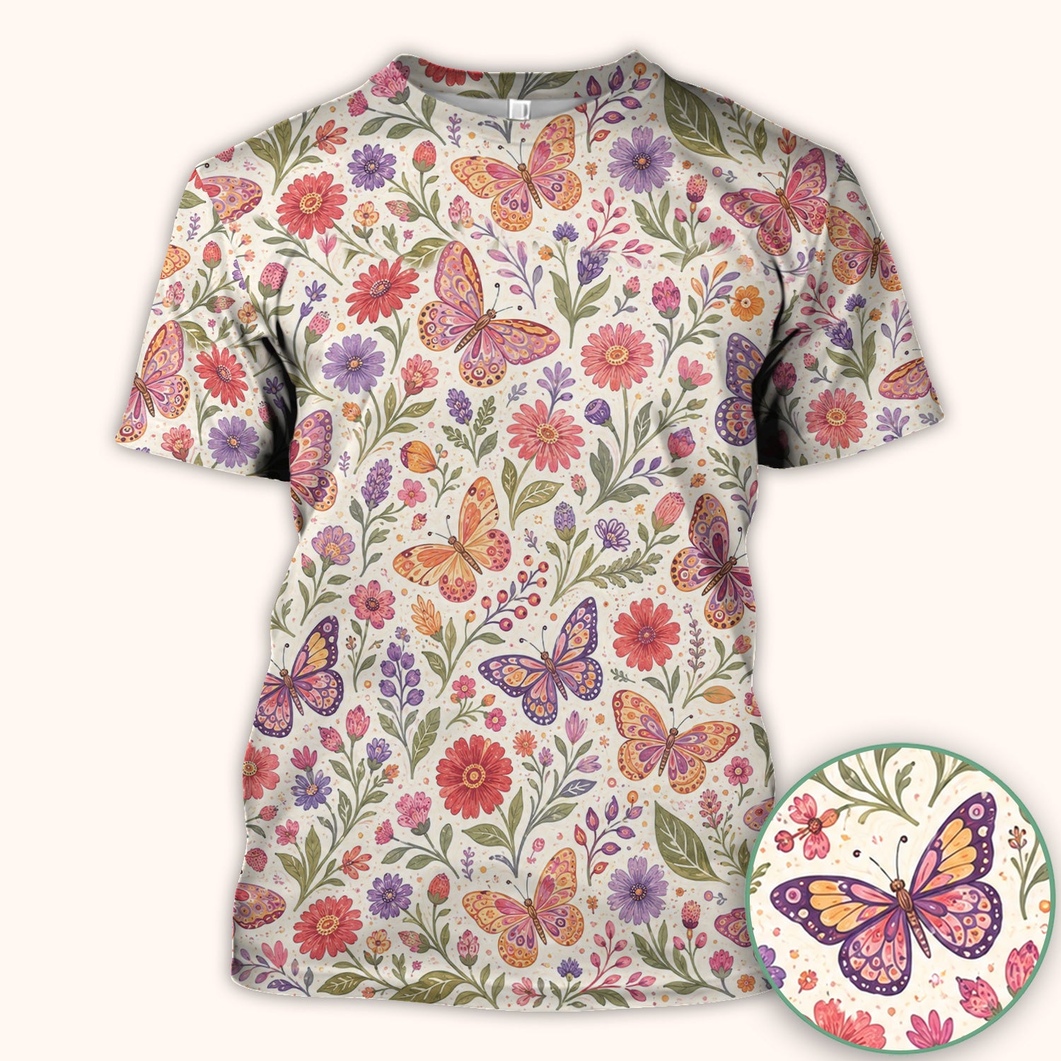 Floral Butterfly Pediatric Nurse Pattern Scrub Top, Comfortable Scrubs for Nurses