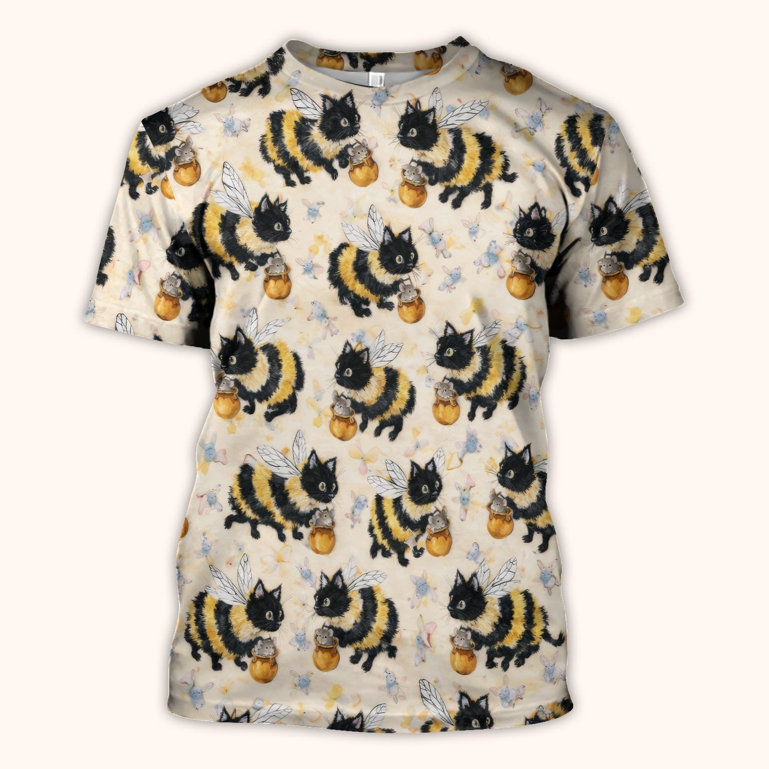 Adorable Nurse Bumblebee Cat Honey Jar Winged Pattern Scrub Top, Comfortable Scrubs for Nurses