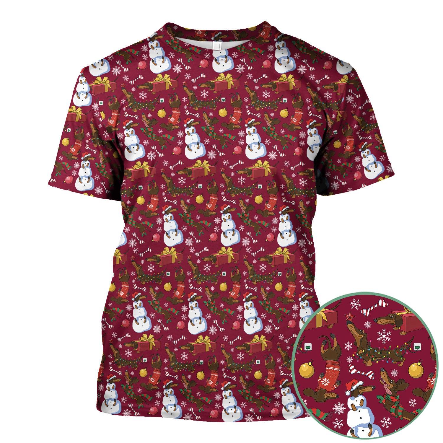 Custom Nurse Scrubs for Women - Christmas Dachshund Dog & Snowman Print - Multi Color Nursing Shirt Holiday Gift for Nurses