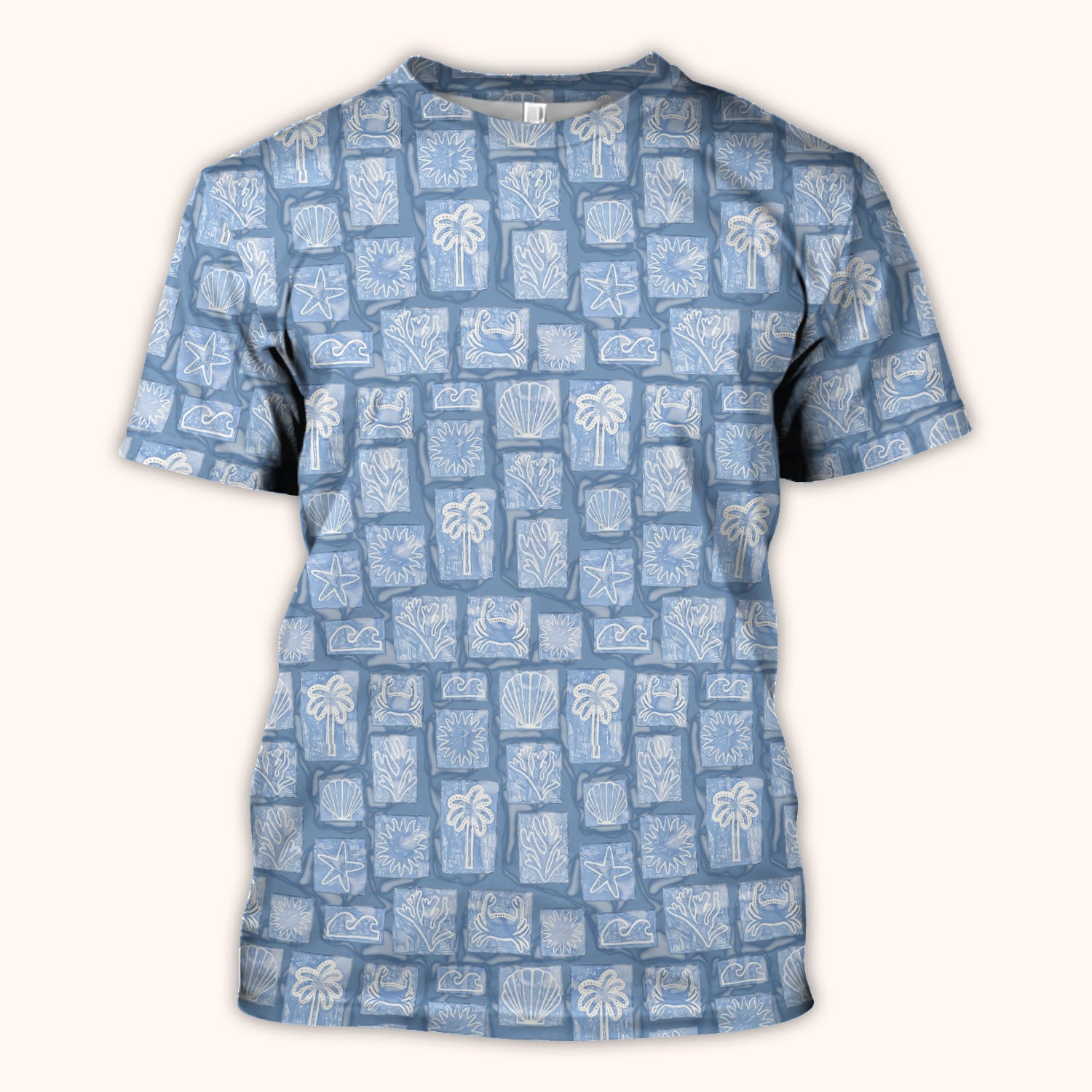 Coastal Seashell Starfish Nurse Pattern Scrub Top, Breathable Medical Scrubs