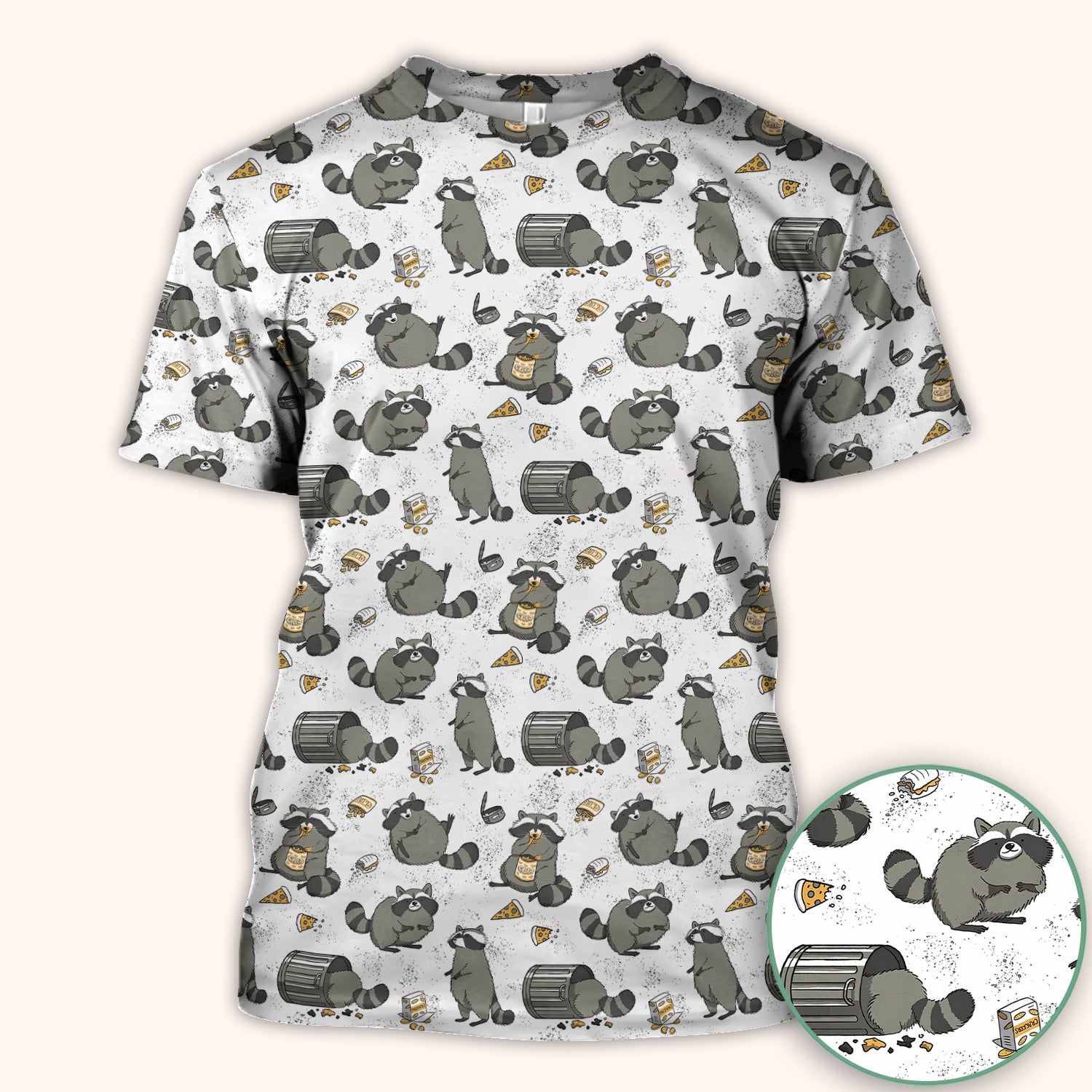 Raccoon Snack And Trash Can Pattern Scrub Top, Breathable Fabrics Nursing Uniform