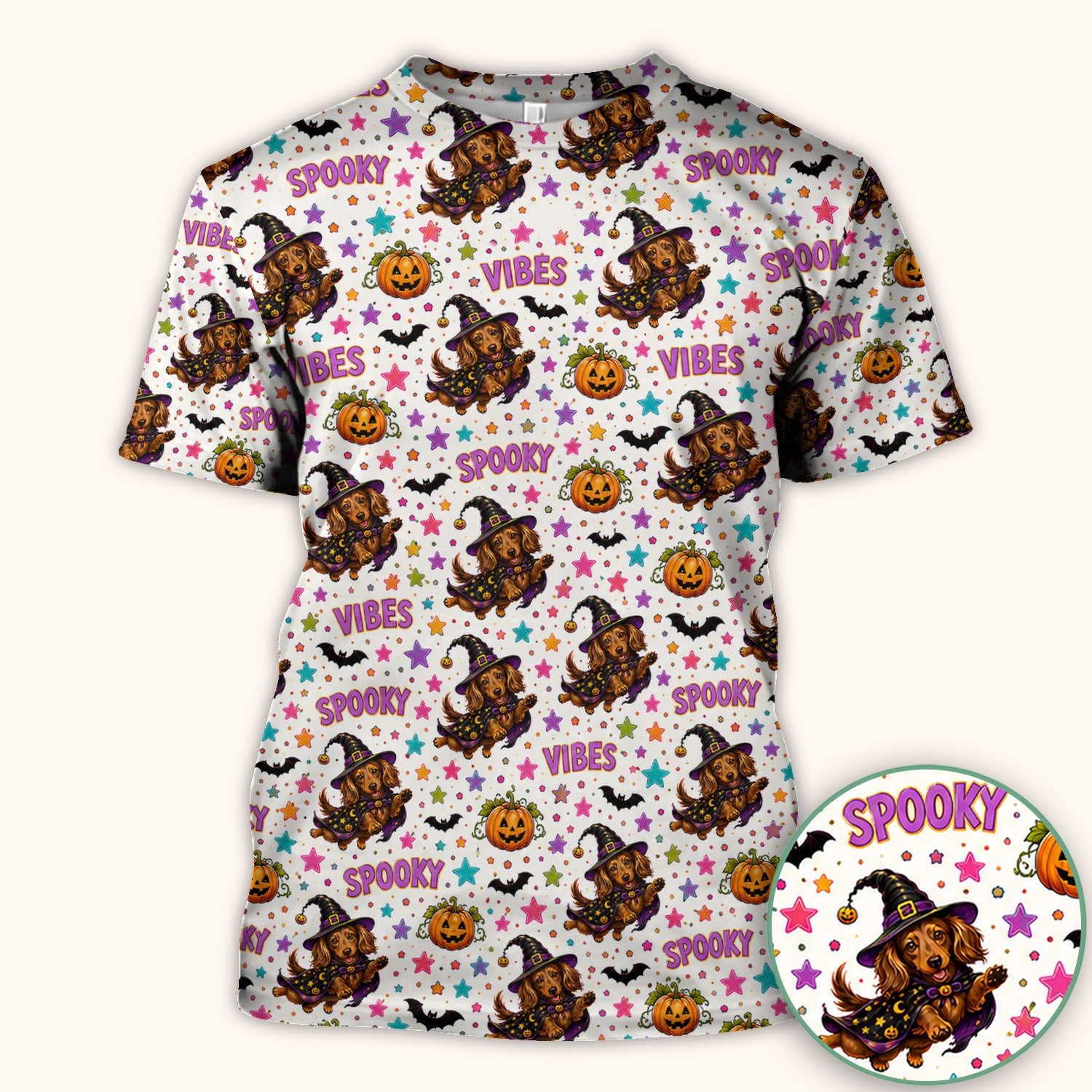 Spooky Dachshund Vibes Print Scrub Top, Comfortable Scrubs for Nurses
