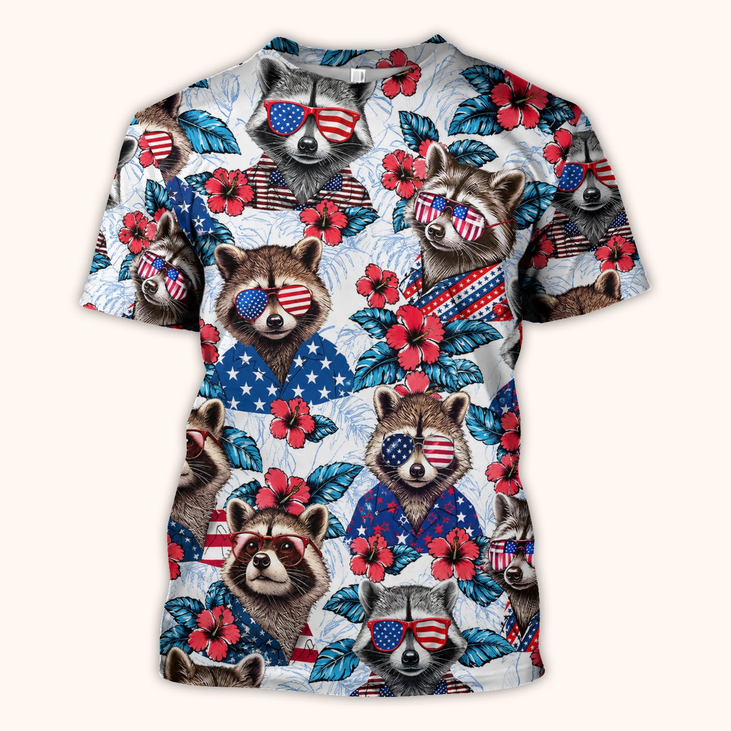 Funny Patriotic Raccoon Sunglasses Pattern Scrub Top, Comfortable Scrubs for Nurses