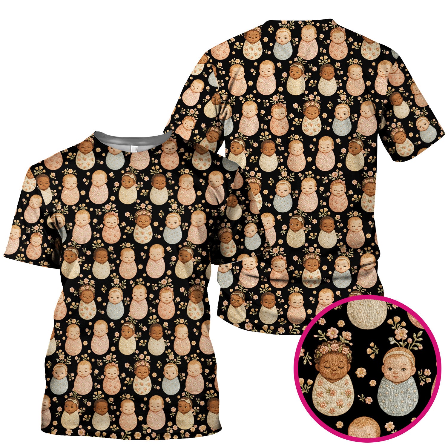 Sweet Newborn Baby Floral Print Nurse Scrub Top, Comfortable Scrubs for Nurses