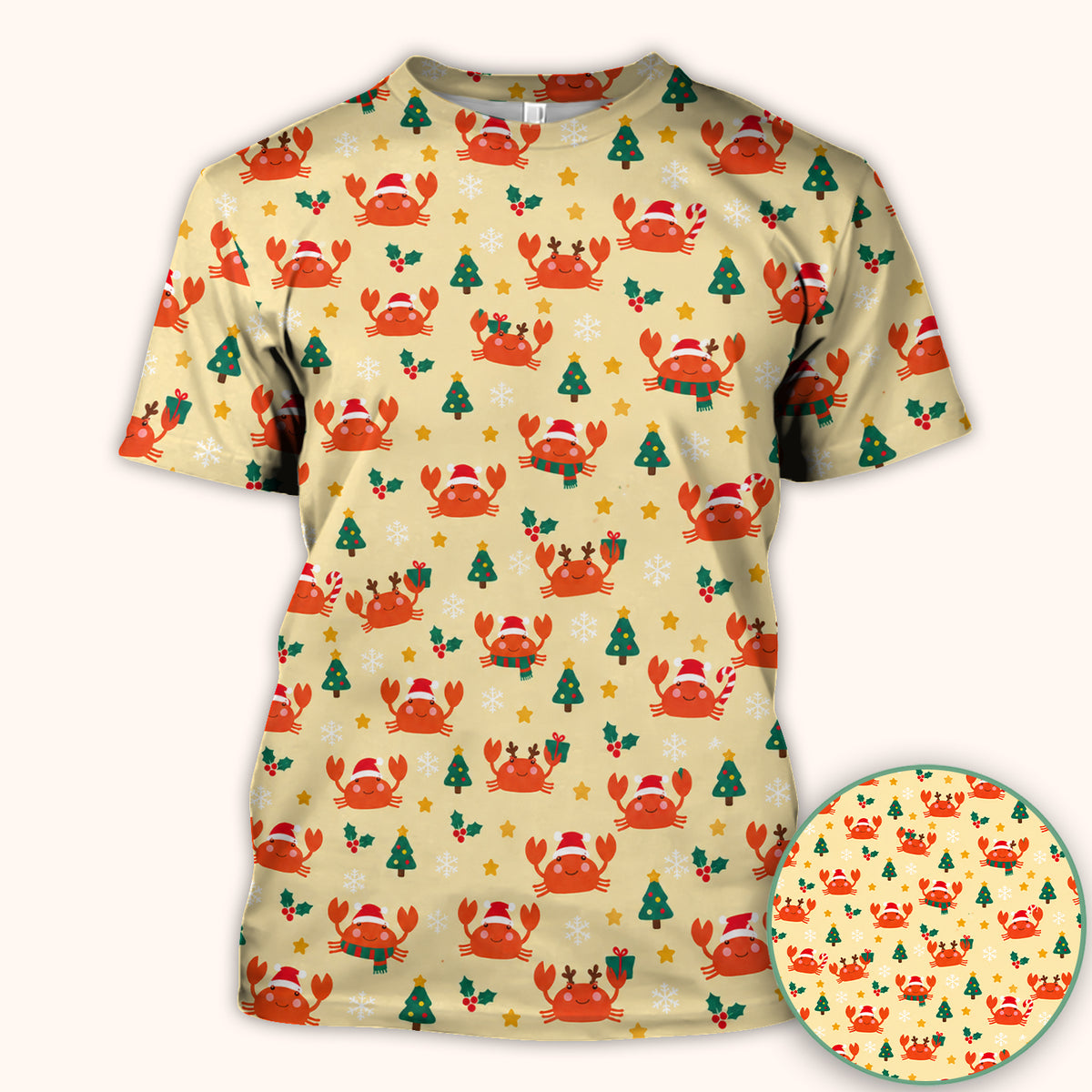 Christmas Crabs And Trees Pattern Scrub Top, Comfortable Scrubs for Nurses