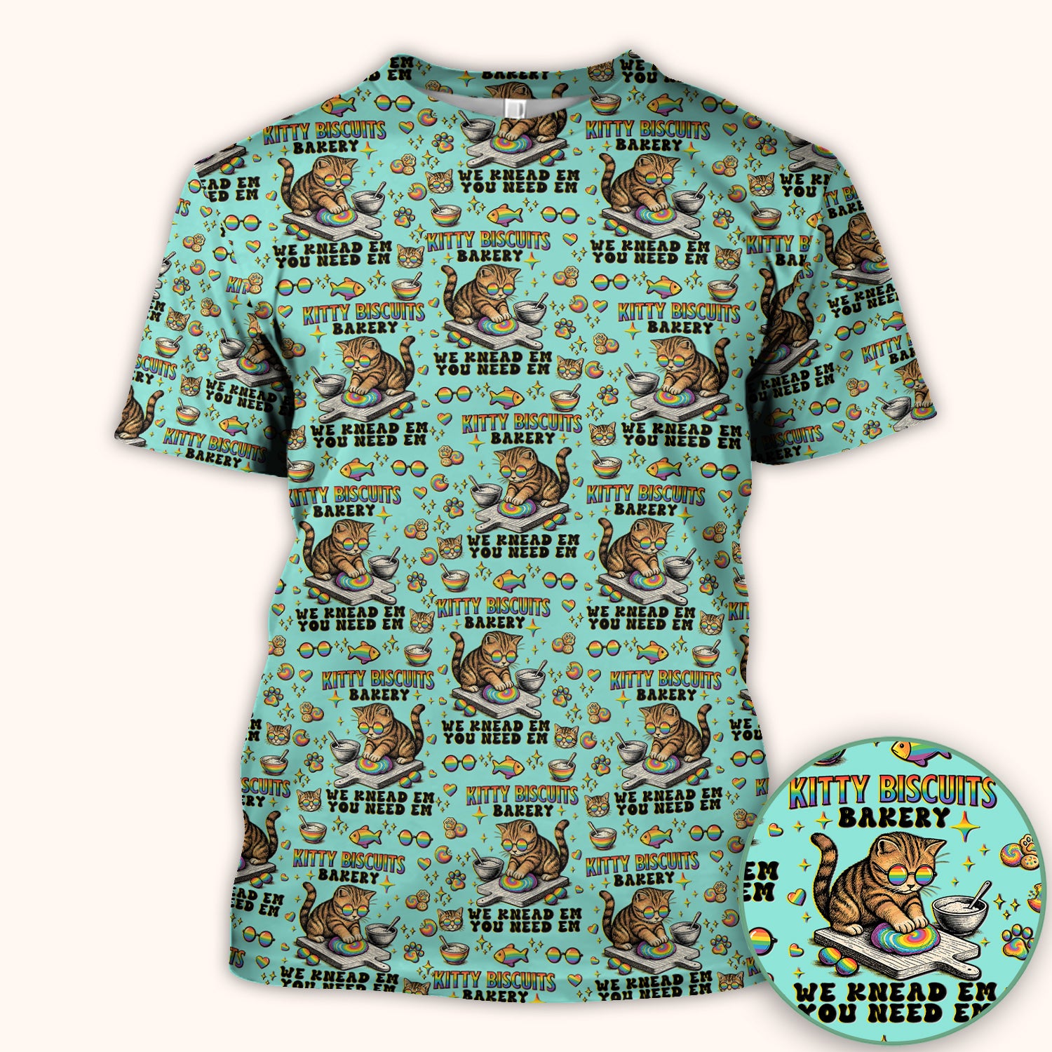 Pride Nurse Cat Baking Rainbow Dough Pattern Scrub Top, Breathable Fabrics Nursing Uniform