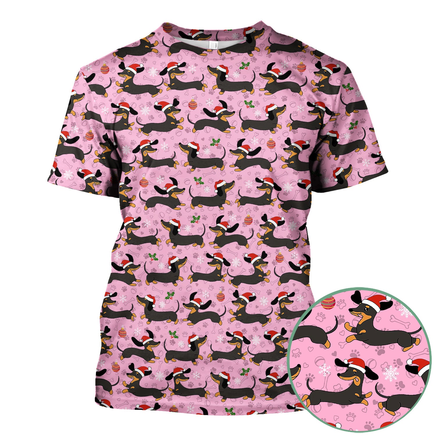Christmas Wiener Dog Scrub Top - Cute Dachshund in Santa Hat - Funny Holiday Nurse Shirt for Women RN LPN CNA Medical Gift