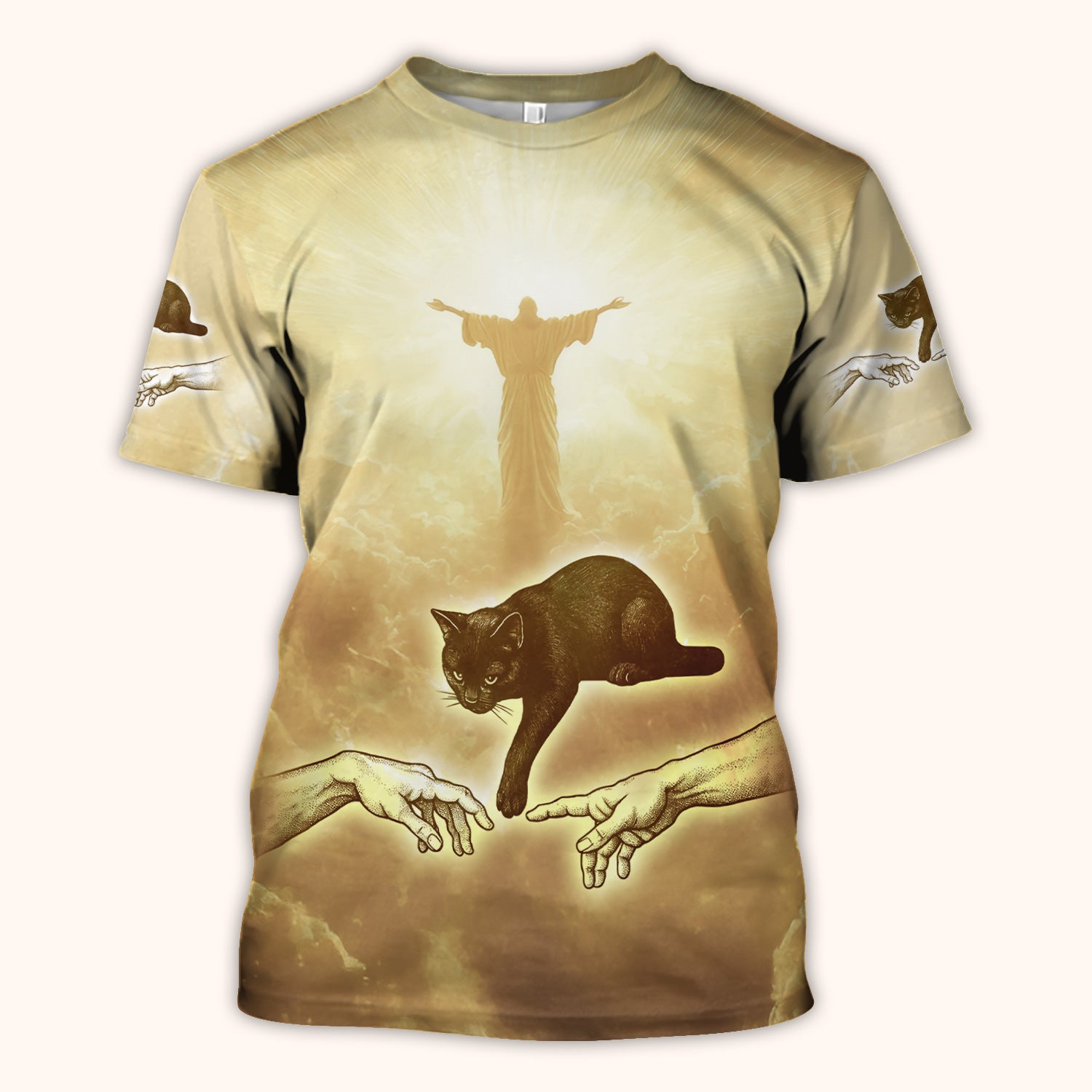 Vintage Angel Cat Art Print V Neck Nursing Scrub Top, Golden Aesthetic