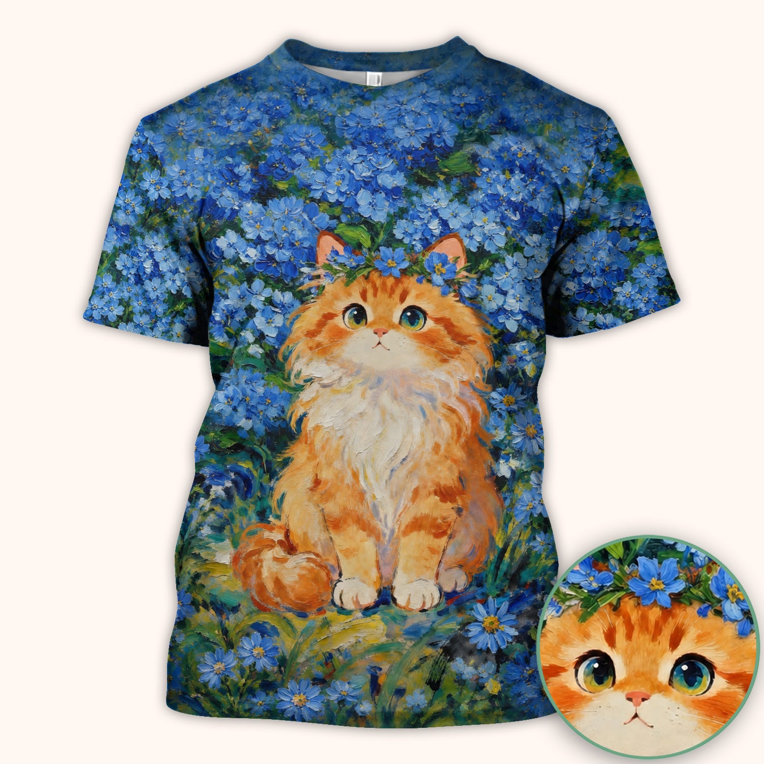 Cute Blue Floral Cat Nurse for Pediatric Nurses, RN, CNA, Pet Lover Medical Scrub Top, Comfortable Scrubs for Nurses