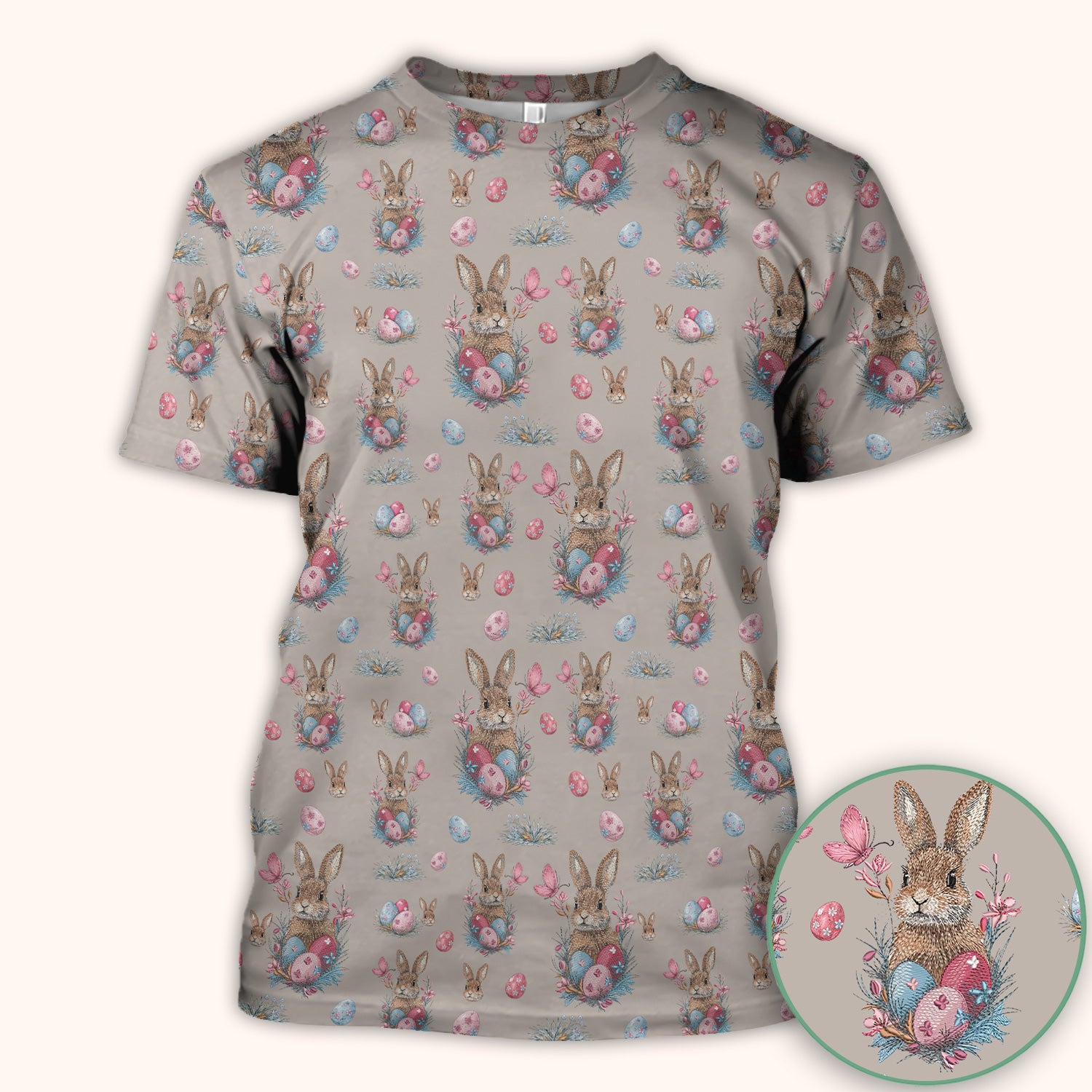 Pastel Easter Bunny Nest Pattern Scrub Top, Comfortable Scrubs for Nurses