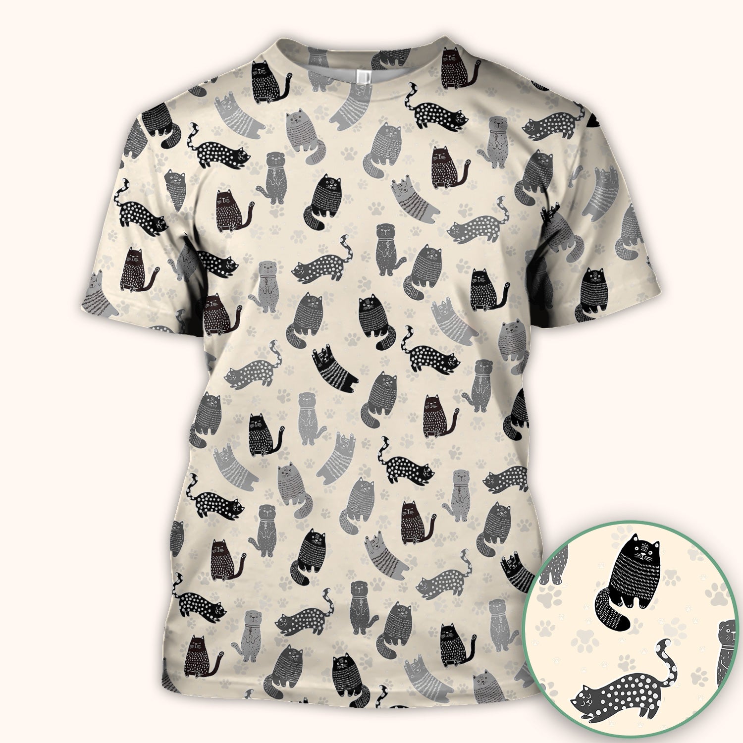 Cute Cat and Paw Print Pattern Scrub Top, Breathable Fabrics Nursing Uniform