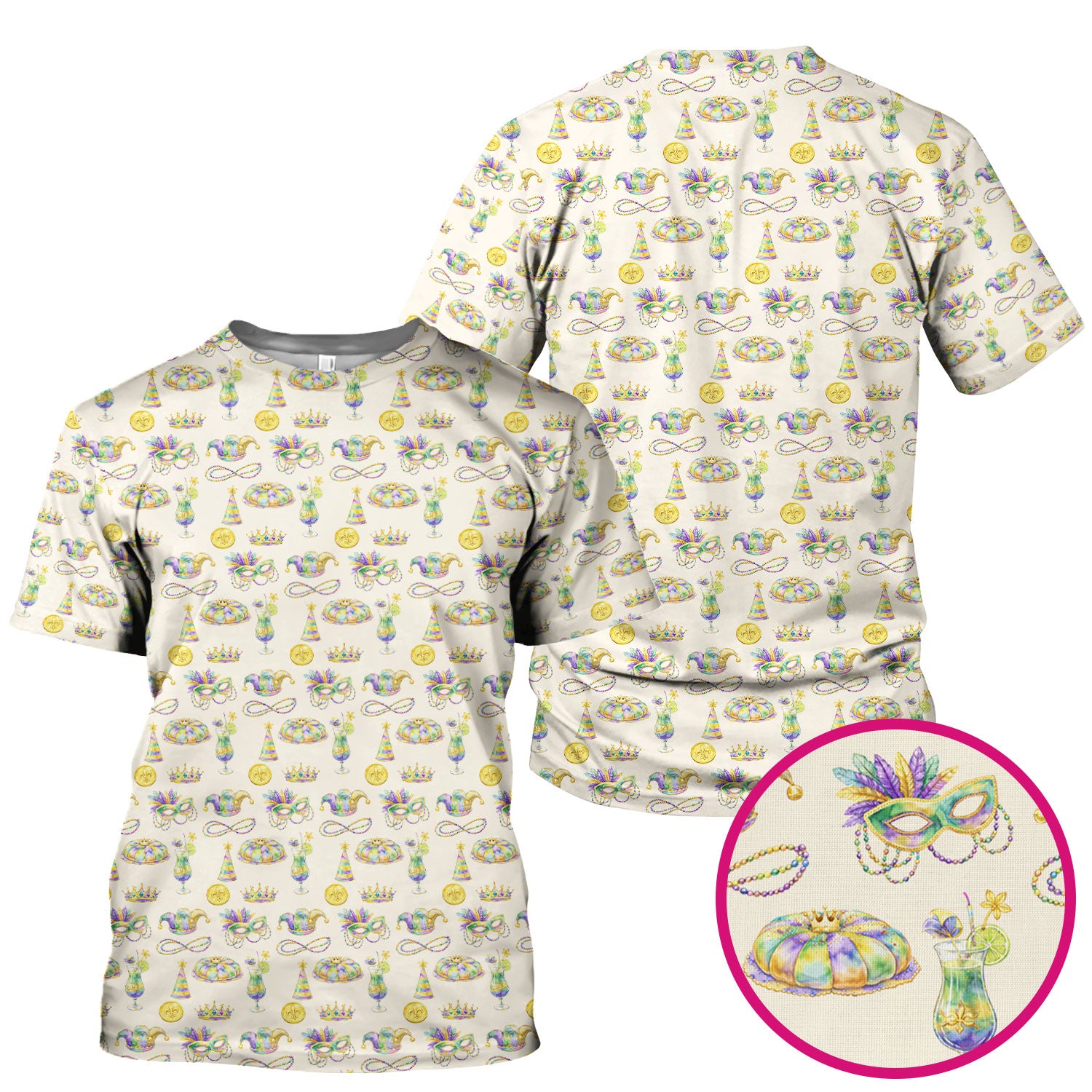 Mardi Gras Mask Scrub Top, Elegant Carnival Pattern Nurse Shirt For Women, Breathable Fabrics Nursing Uniform